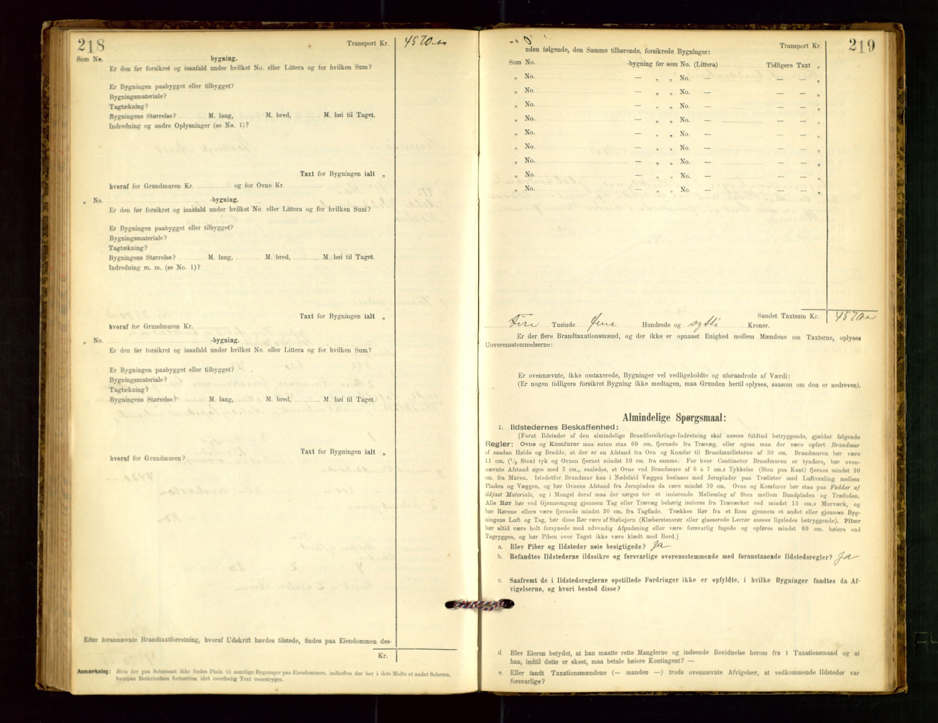 Rennesøy lensmannskontor, AV/SAST-A-100165/Gob/L0001: Branntakstprotokoll - skjematakst, 1900-1956, s. 218-219