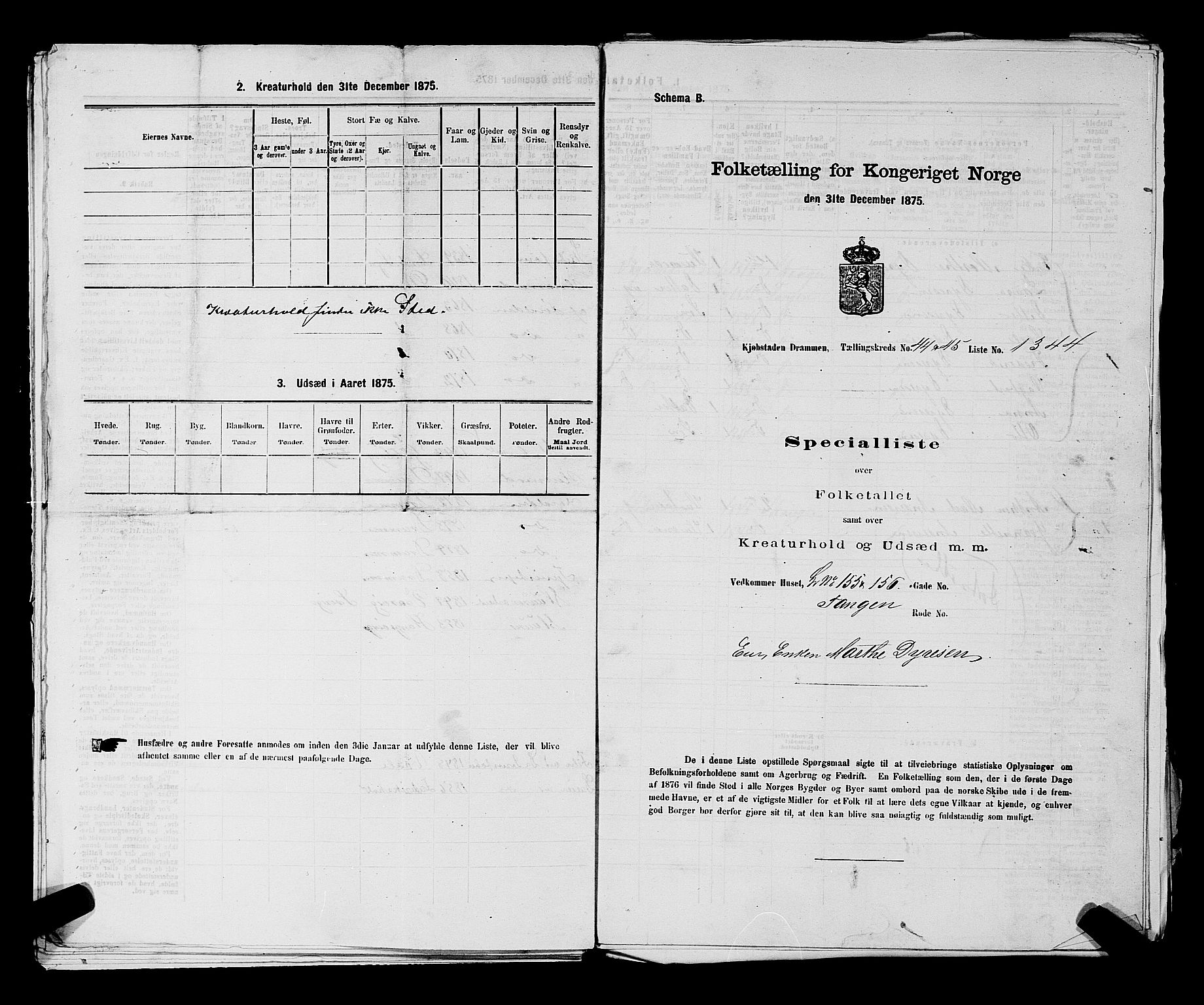SAKO, Folketelling 1875 for 0602 Drammen kjøpstad, 1875, s. 3645