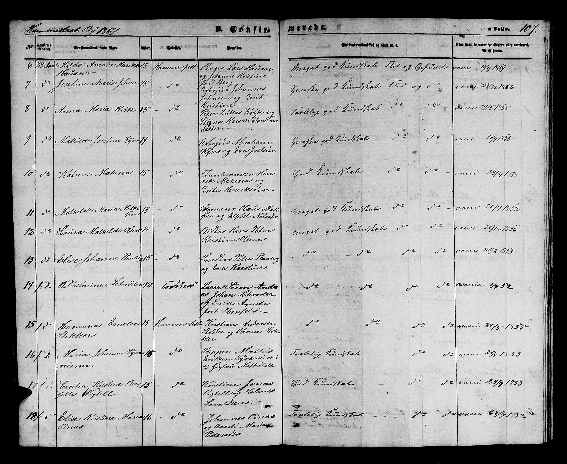 Hammerfest sokneprestkontor, AV/SATØ-S-1347/H/Hb/L0003.klokk: Klokkerbok nr. 3 /1, 1862-1868, s. 107