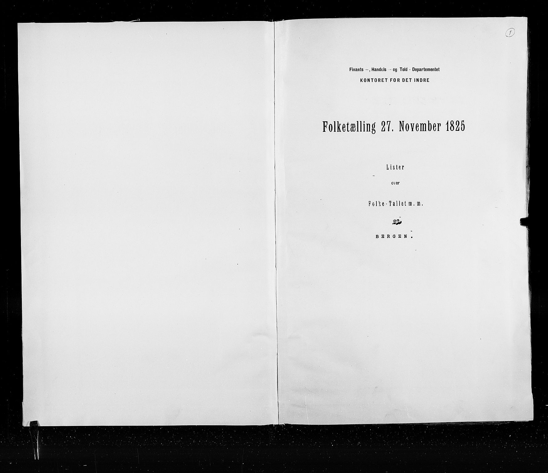 RA, Folketellingen 1825, bind 22: Bergen kjøpstad, 1825, s. 1