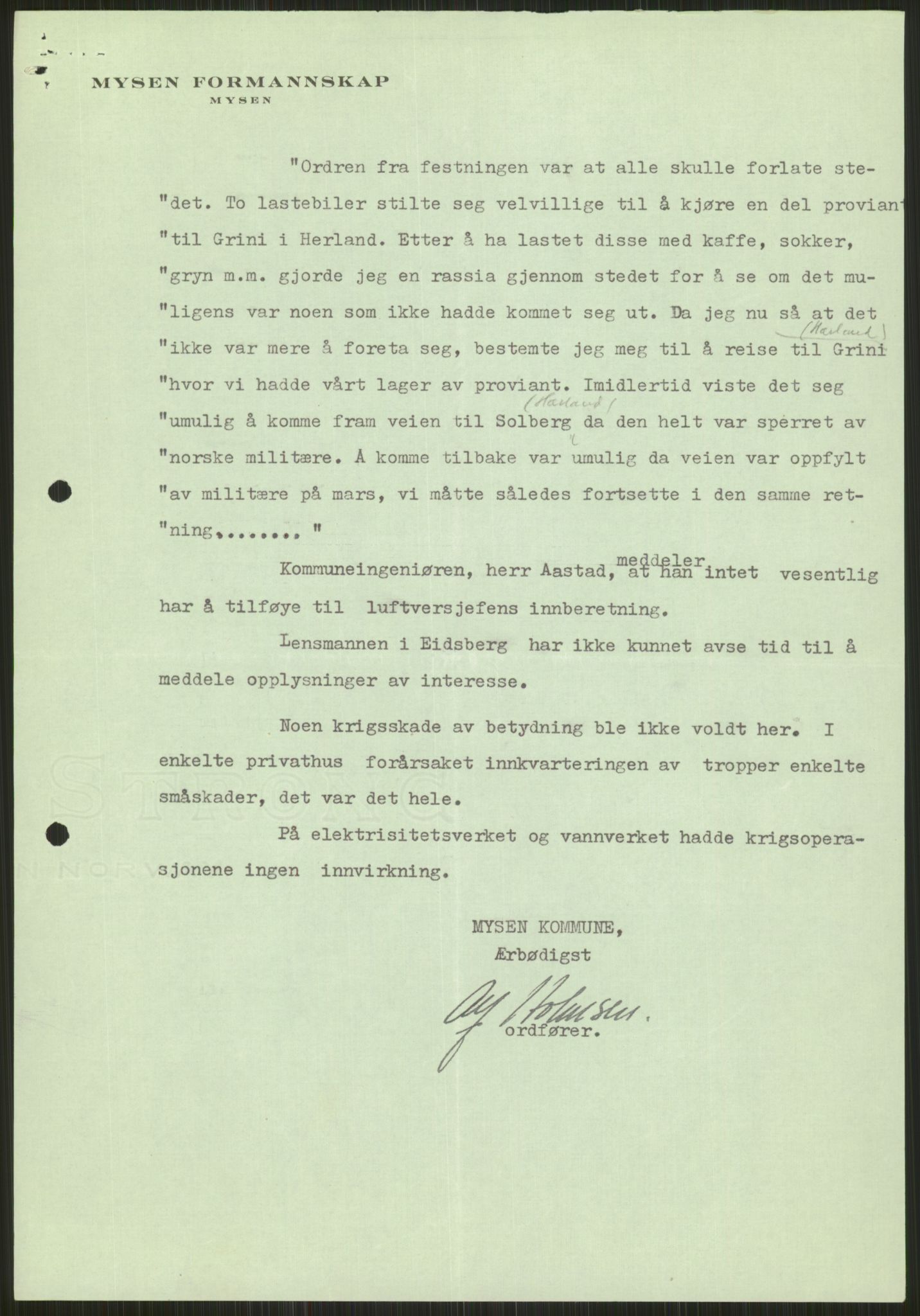 Forsvaret, Forsvarets krigshistoriske avdeling, RA/RAFA-2017/Y/Ya/L0013: II-C-11-31 - Fylkesmenn.  Rapporter om krigsbegivenhetene 1940., 1940, s. 109