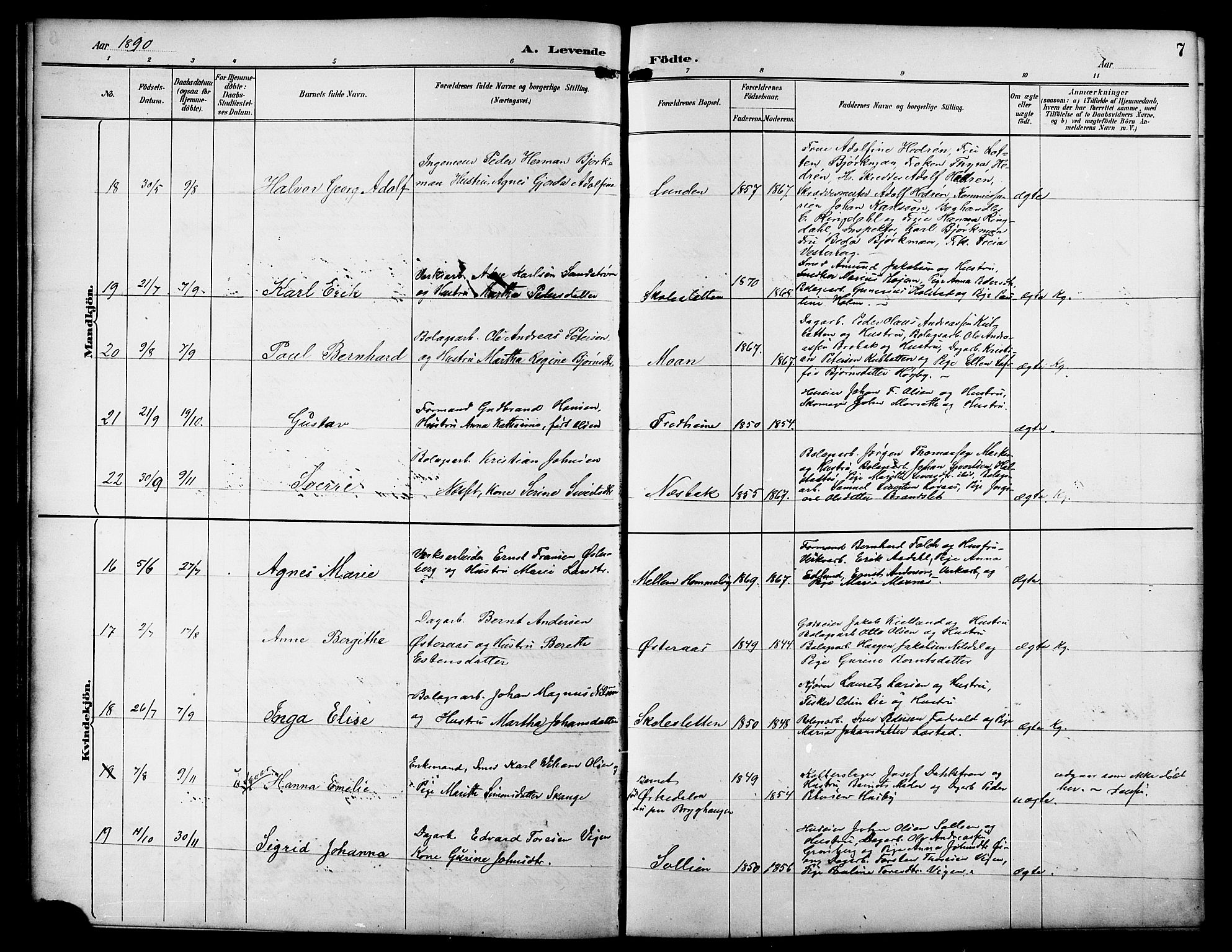 Ministerialprotokoller, klokkerbøker og fødselsregistre - Sør-Trøndelag, AV/SAT-A-1456/617/L0431: Klokkerbok nr. 617C01, 1889-1910, s. 7