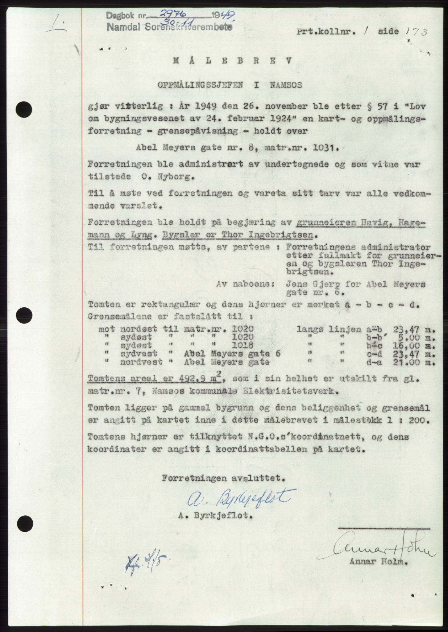 Namdal sorenskriveri, SAT/A-4133/1/2/2C: Pantebok nr. -, 1949-1949, Dagboknr: 2976/1949