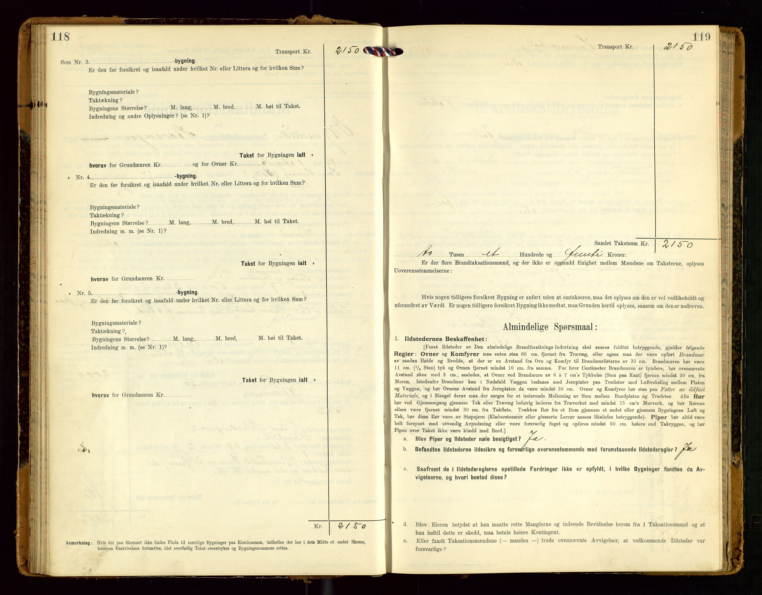 Eigersund lensmannskontor, SAST/A-100171/Gob/L0002: "Brandtakstprotokol", 1910-1916, s. 118-119