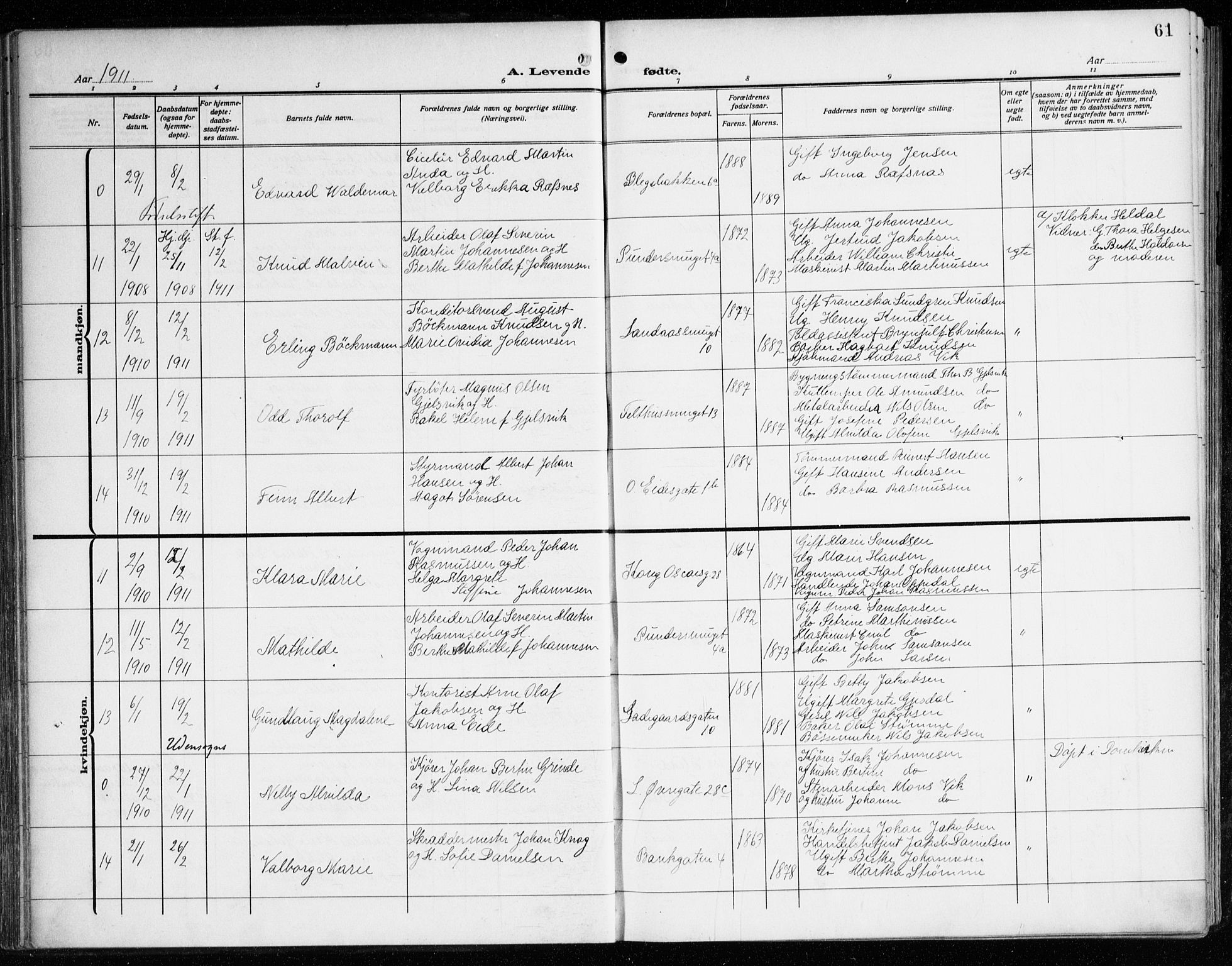 Korskirken sokneprestembete, AV/SAB-A-76101/H/Haa: Ministerialbok nr. B 10, 1909-1923, s. 61