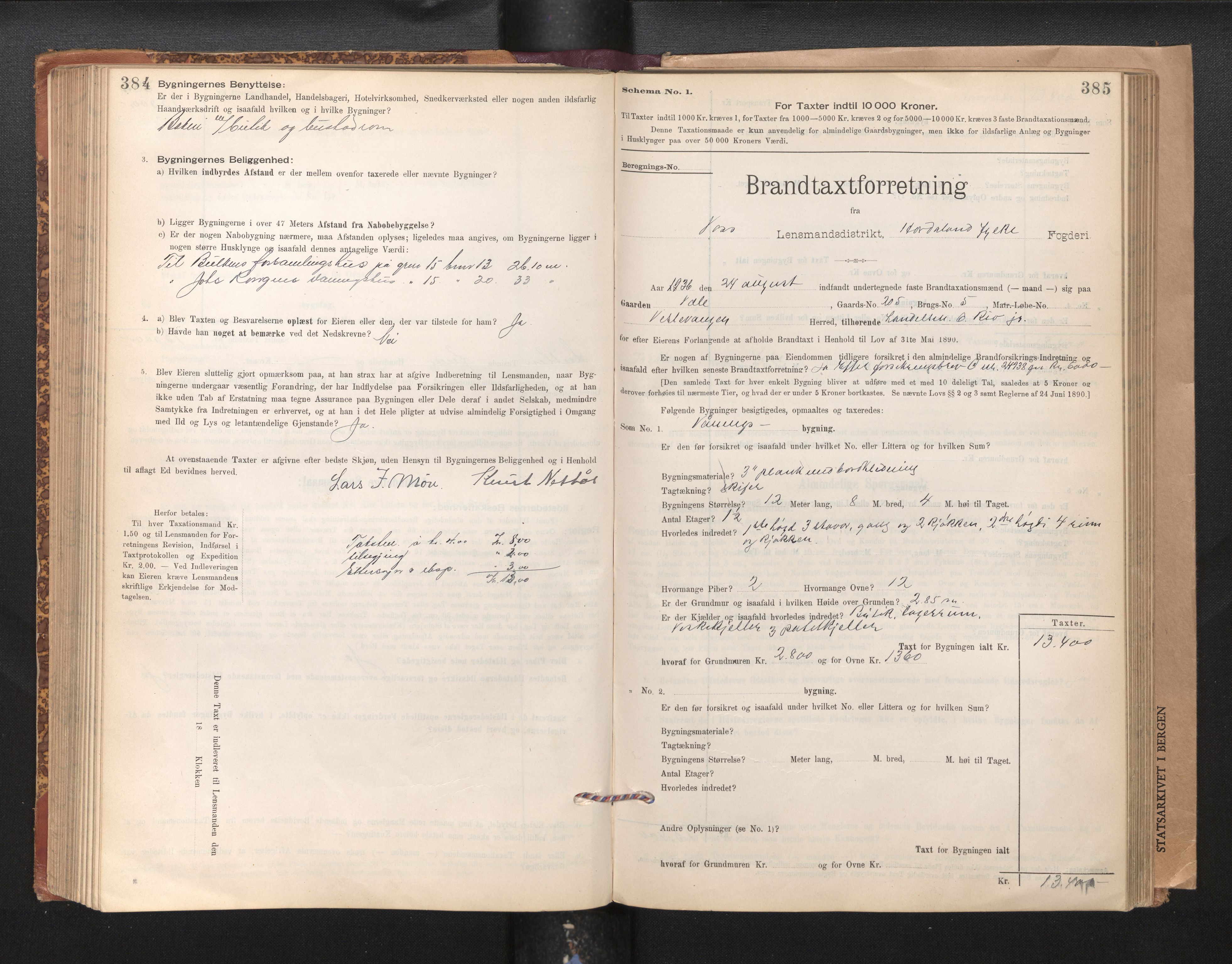 Lensmannen i Voss, SAB/A-35801/0012/L0008: Branntakstprotokoll, skjematakst, 1895-1945, s. 384-385