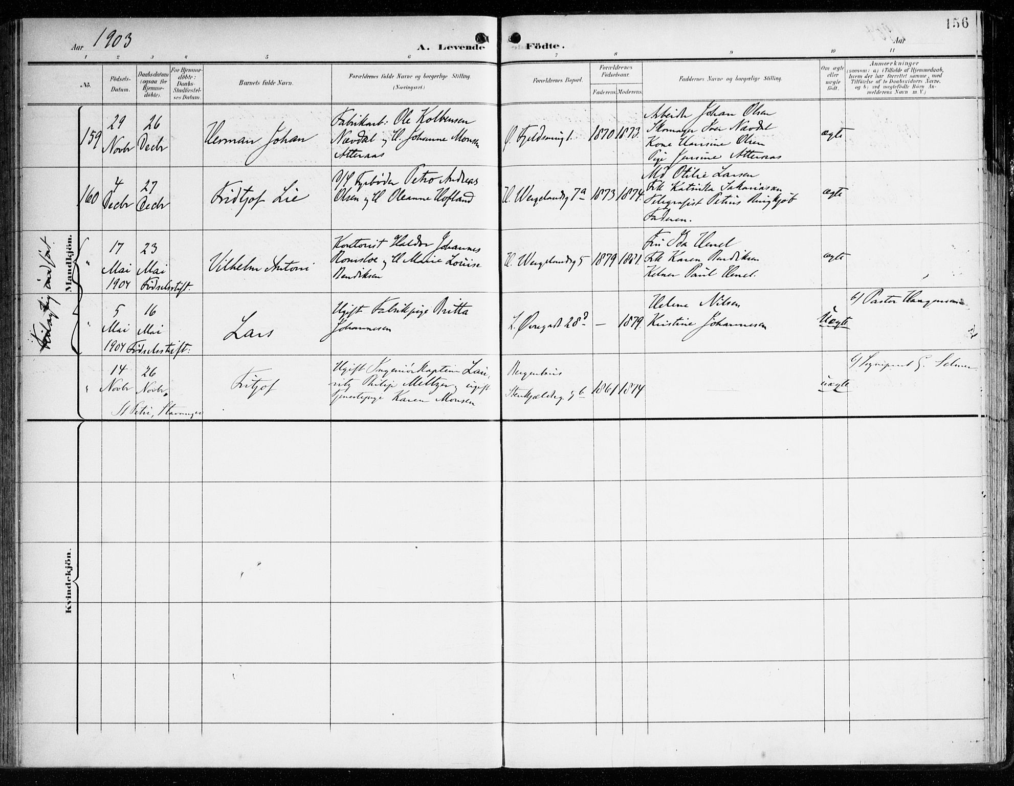 Korskirken sokneprestembete, AV/SAB-A-76101/H/Haa/L0023: Ministerialbok nr. B 9, 1899-1908, s. 156