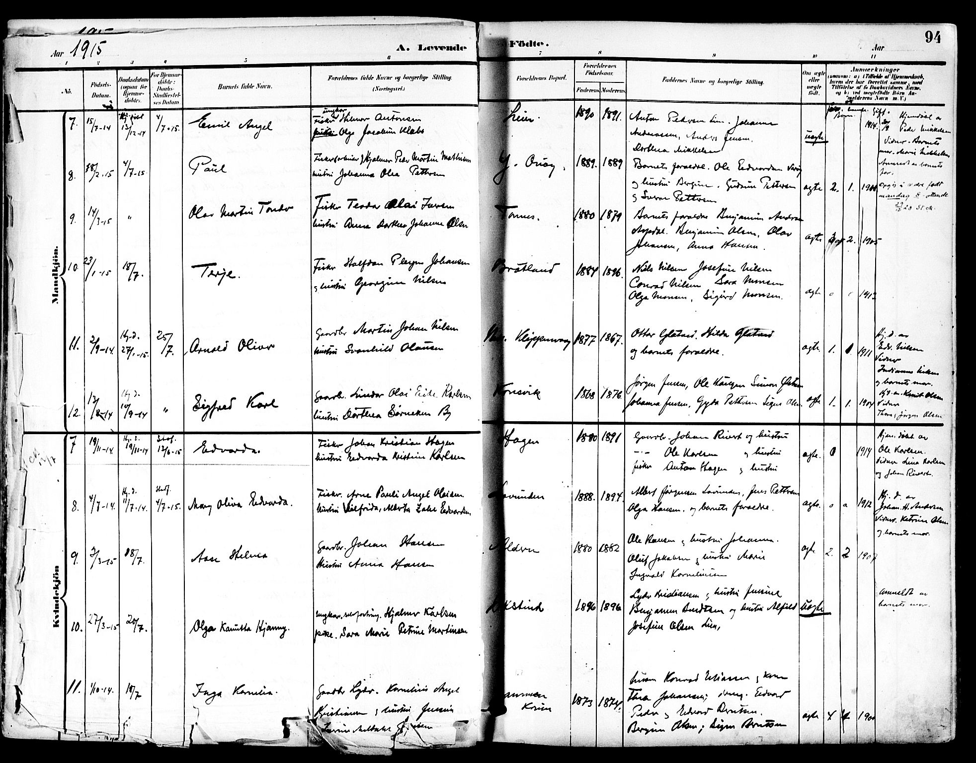 Ministerialprotokoller, klokkerbøker og fødselsregistre - Nordland, AV/SAT-A-1459/839/L0569: Ministerialbok nr. 839A06, 1903-1922, s. 94