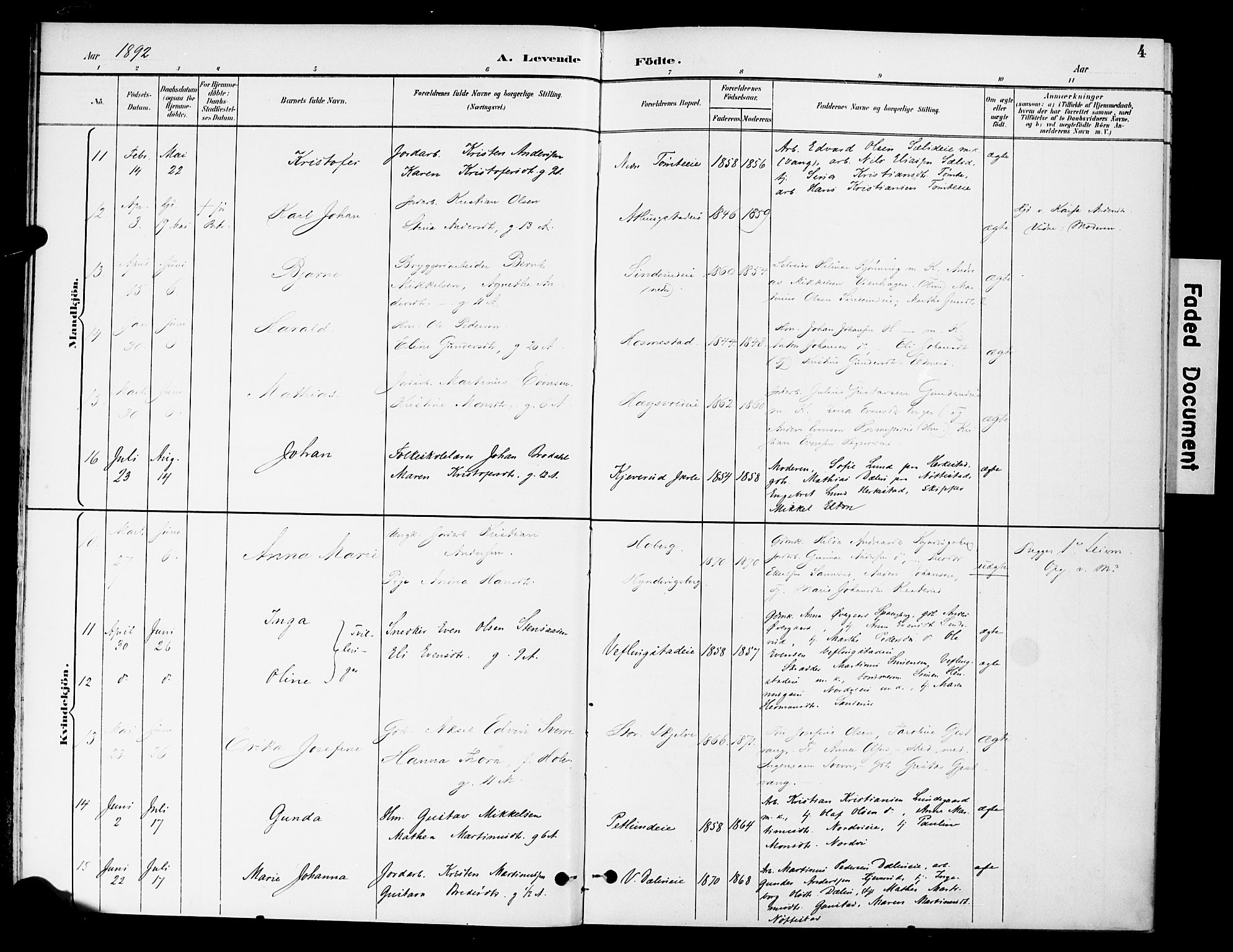 Stange prestekontor, AV/SAH-PREST-002/K/L0021: Ministerialbok nr. 21, 1891-1902, s. 4