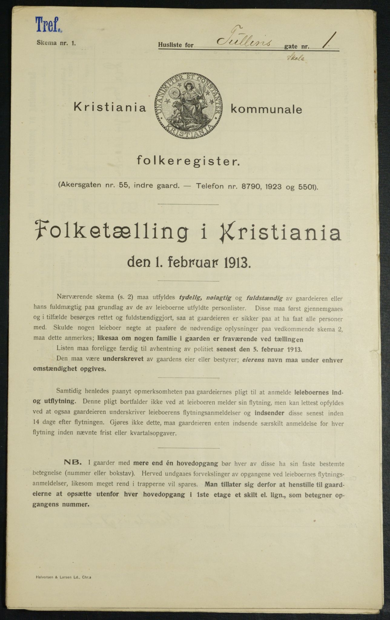 OBA, Kommunal folketelling 1.2.1913 for Kristiania, 1913, s. 117318