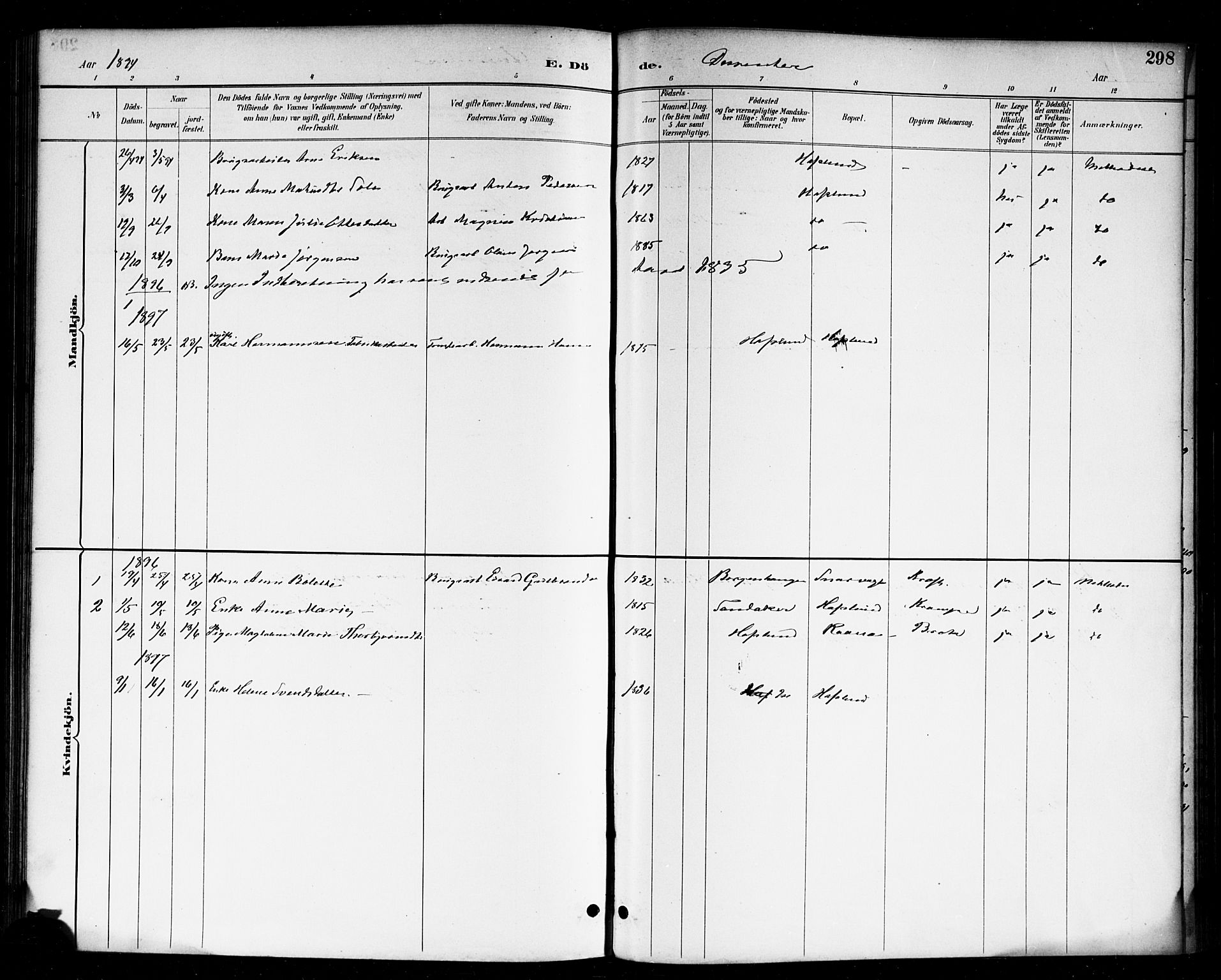 Skjeberg prestekontor Kirkebøker, SAO/A-10923/F/Fa/L0009: Ministerialbok nr. I 9, 1886-1897, s. 298