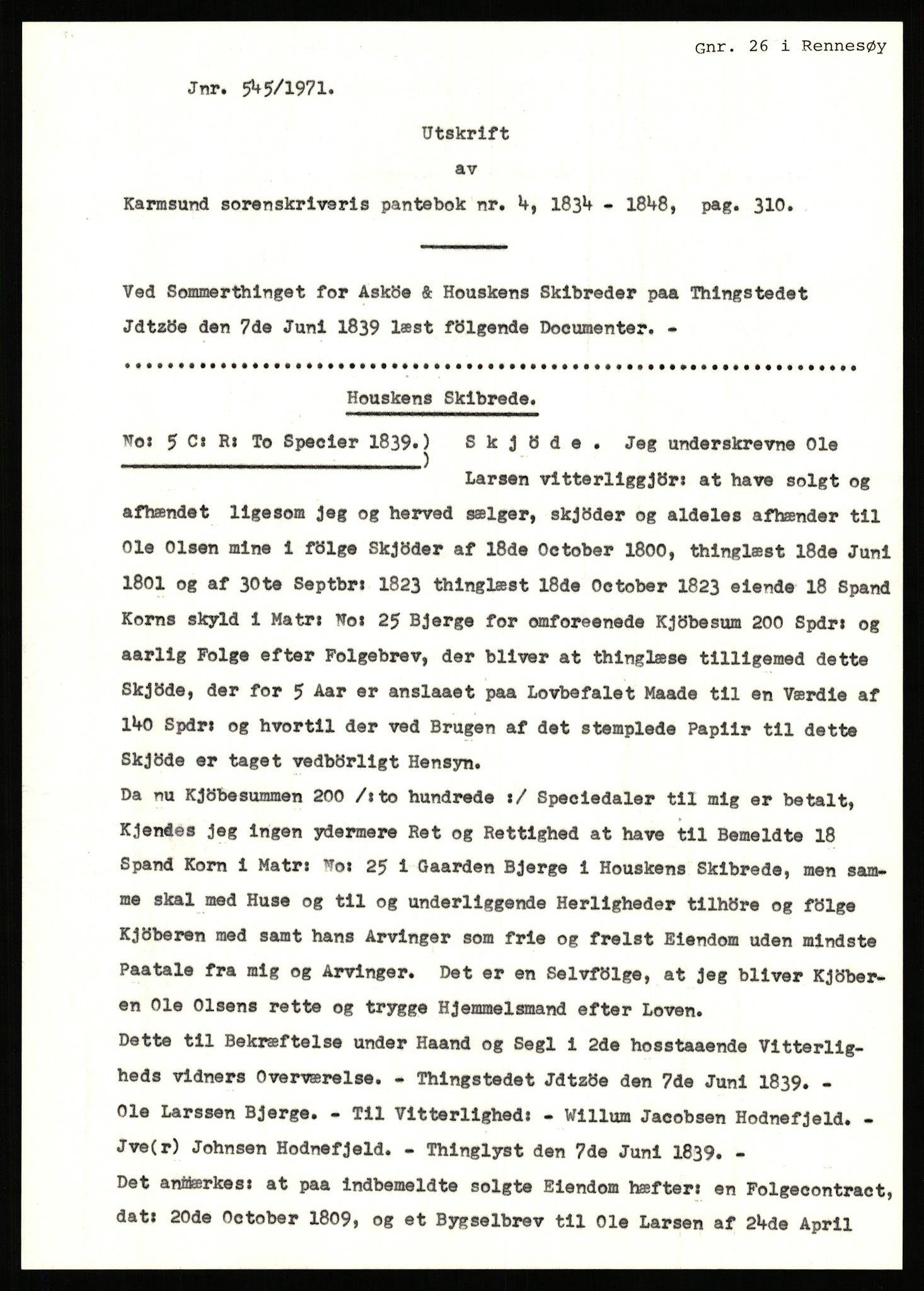 Statsarkivet i Stavanger, AV/SAST-A-101971/03/Y/Yj/L0008: Avskrifter sortert etter gårdsnavn: Birkeland indre - Bjerge, 1750-1930, s. 527