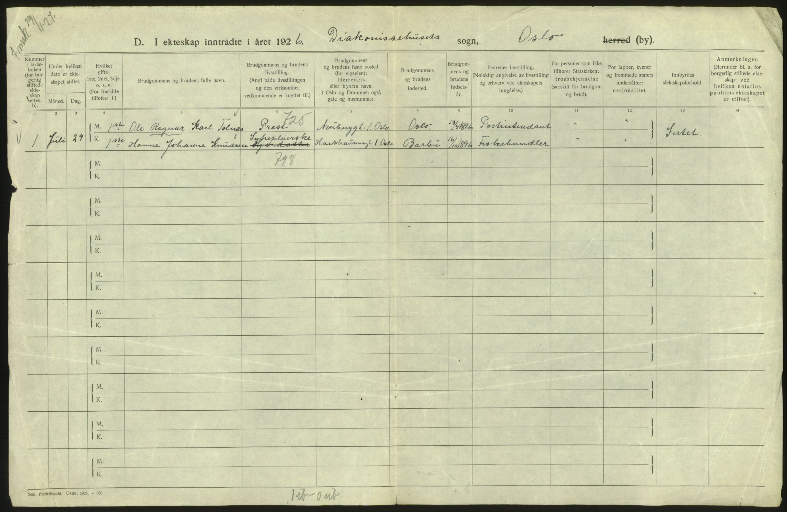 Statistisk sentralbyrå, Sosiodemografiske emner, Befolkning, AV/RA-S-2228/D/Df/Dfc/Dfcf/L0008: Oslo: Gifte, 1926, s. 56