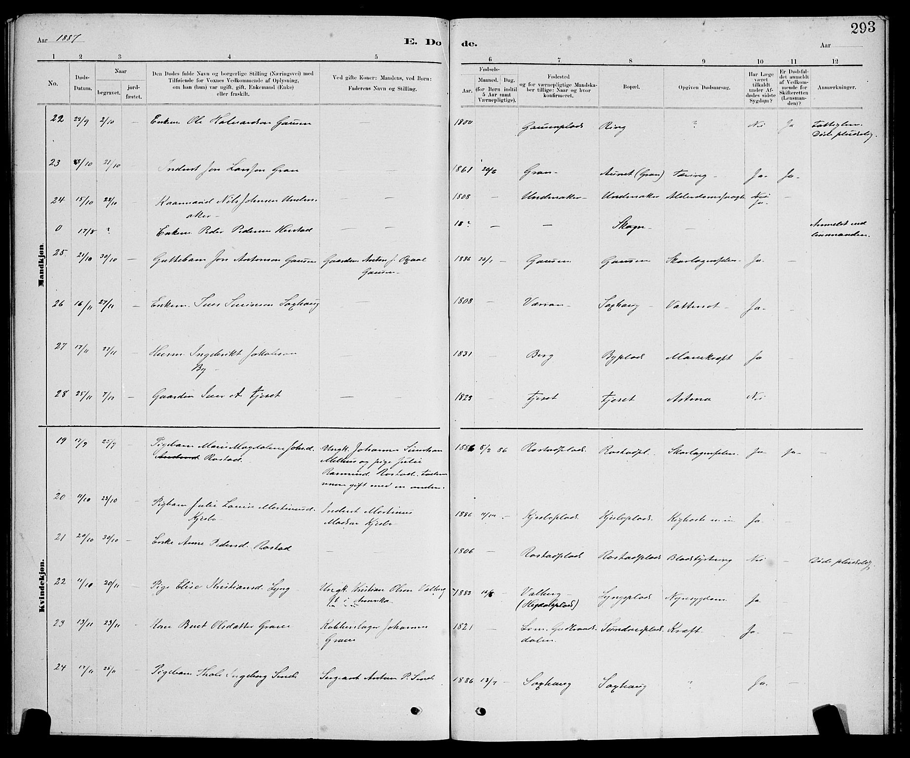 Ministerialprotokoller, klokkerbøker og fødselsregistre - Nord-Trøndelag, SAT/A-1458/730/L0301: Klokkerbok nr. 730C04, 1880-1897, s. 293