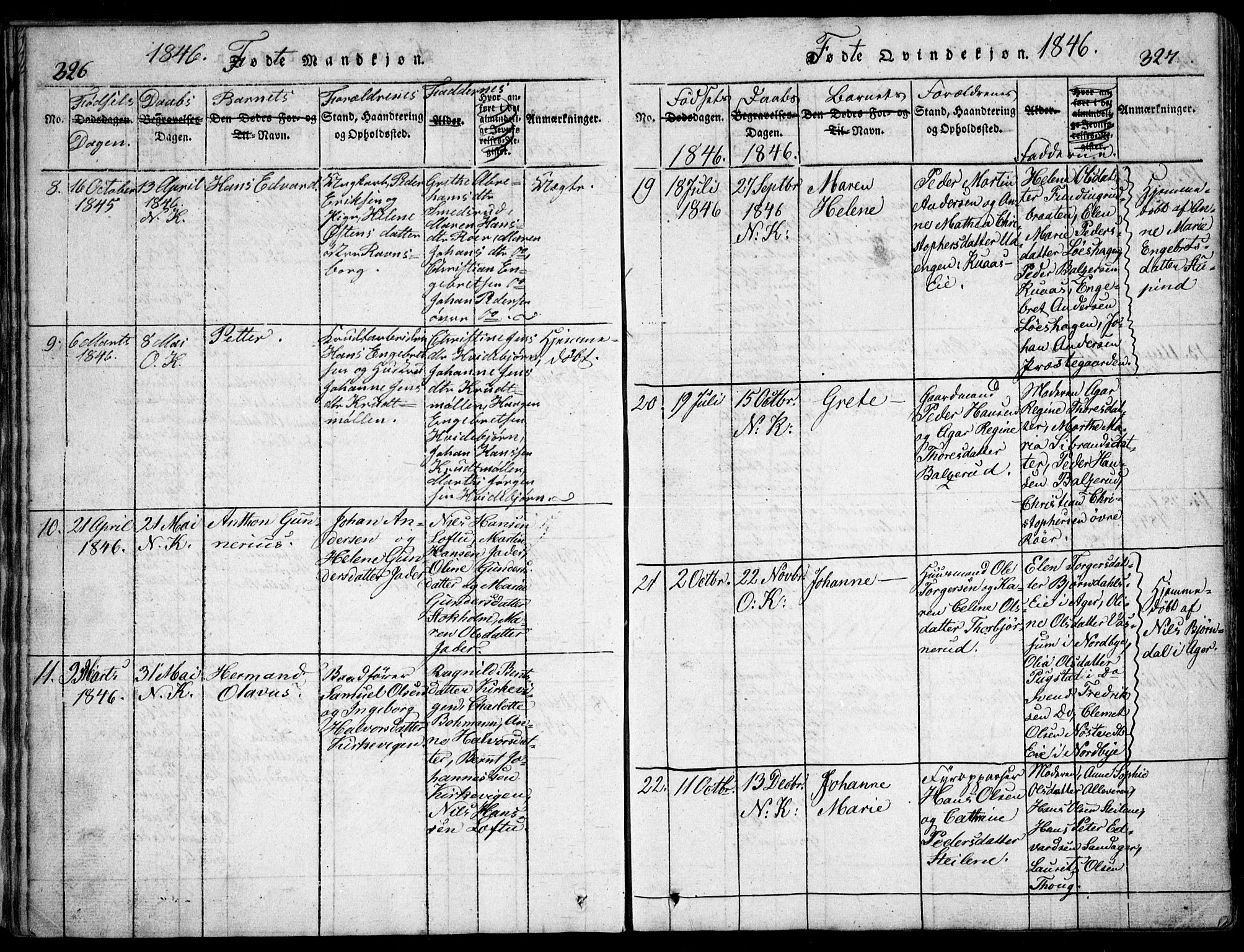 Nesodden prestekontor Kirkebøker, AV/SAO-A-10013/G/Ga/L0001: Klokkerbok nr. I 1, 1814-1847, s. 326-327