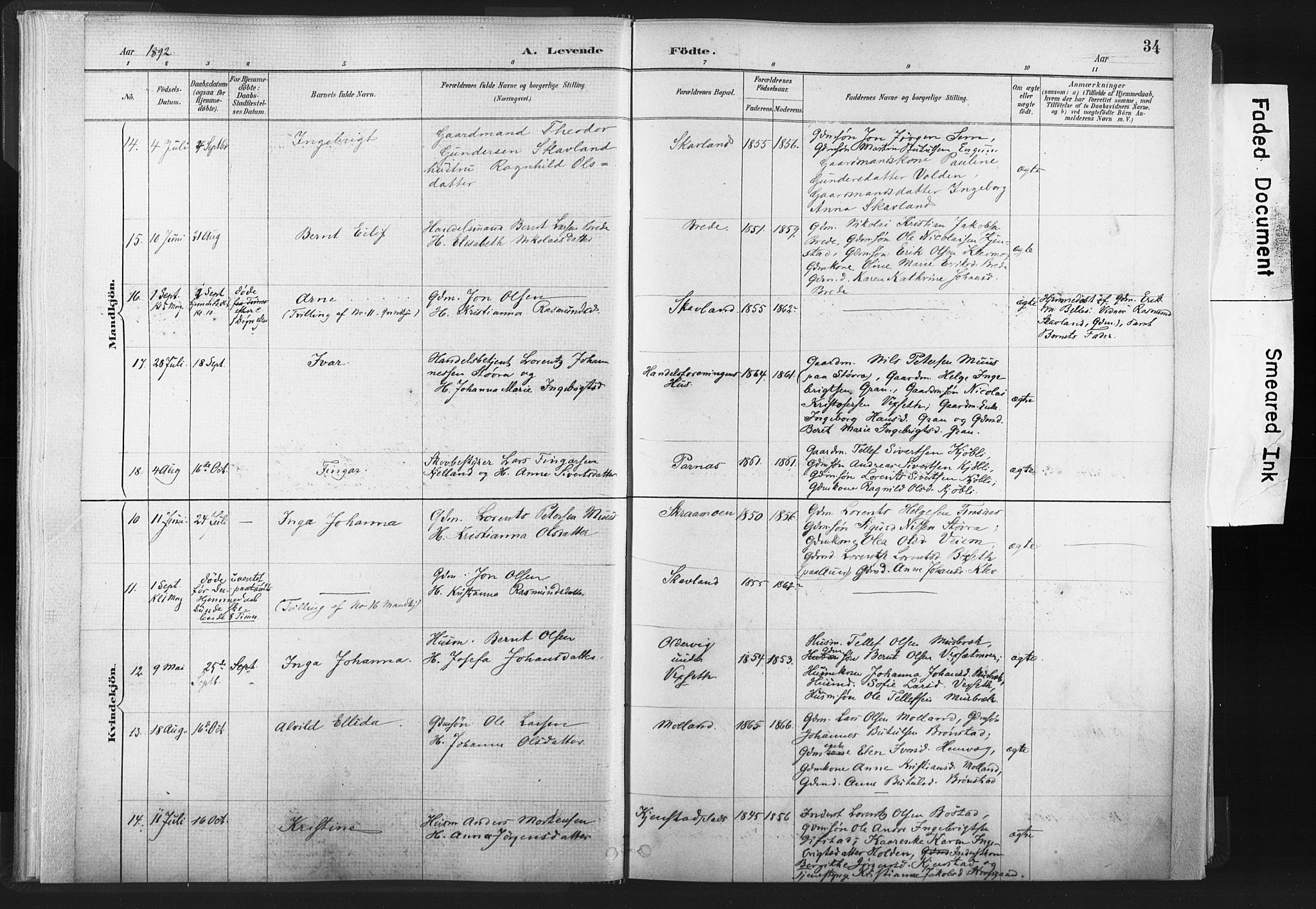 Ministerialprotokoller, klokkerbøker og fødselsregistre - Nord-Trøndelag, SAT/A-1458/749/L0474: Ministerialbok nr. 749A08, 1887-1903, s. 34