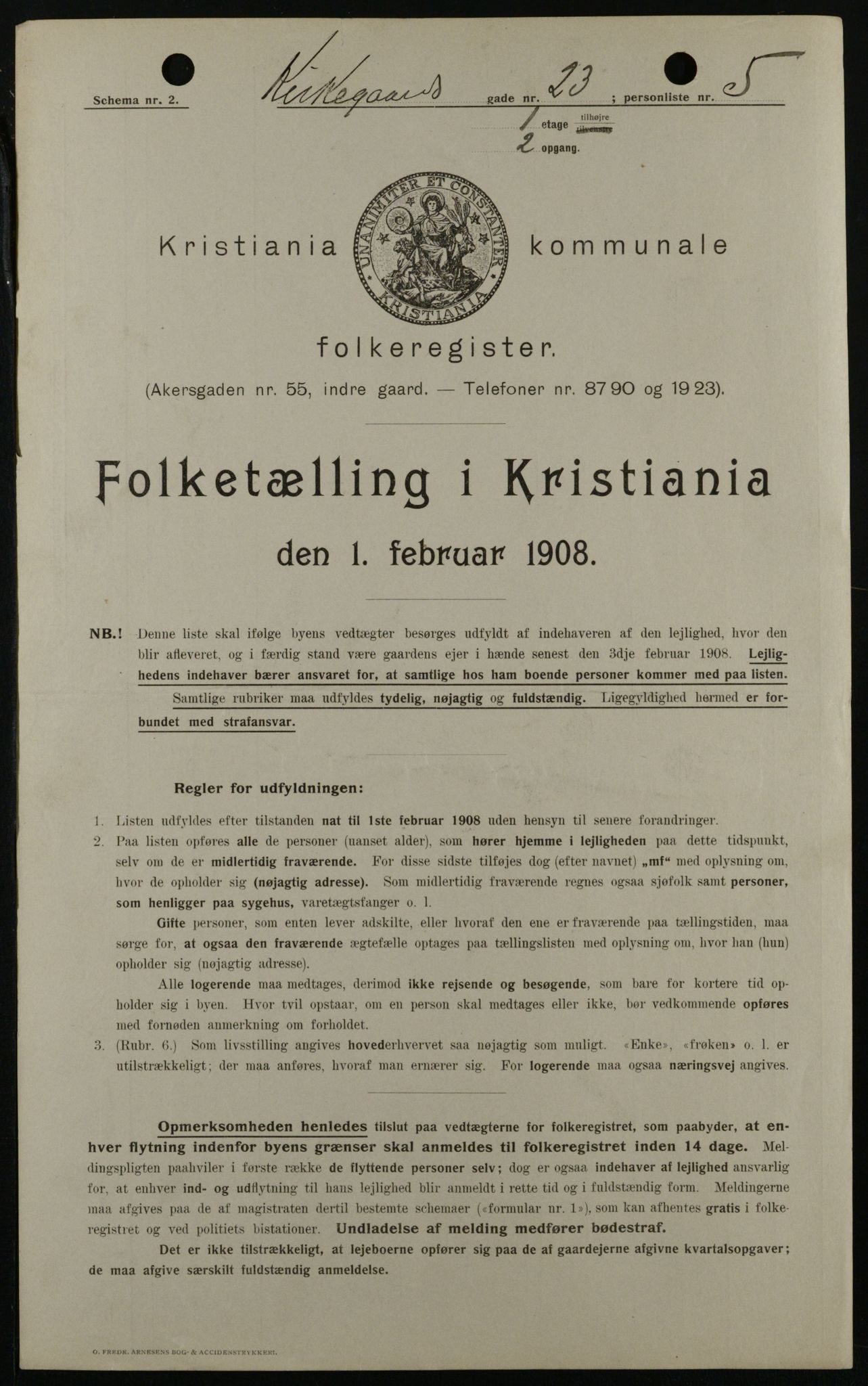 OBA, Kommunal folketelling 1.2.1908 for Kristiania kjøpstad, 1908, s. 45578