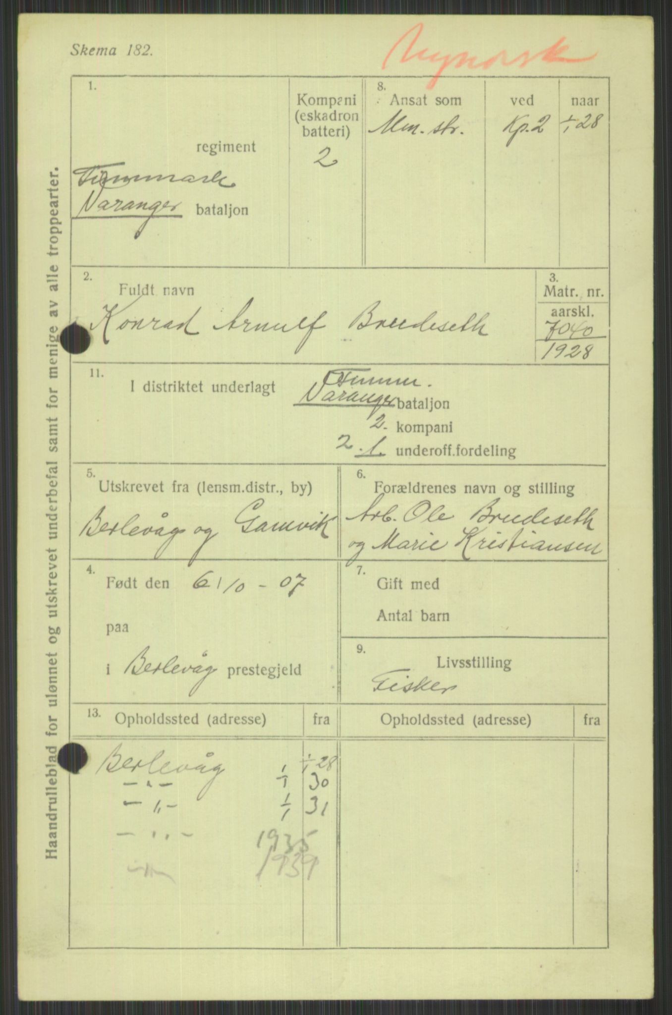 Forsvaret, Varanger bataljon, AV/RA-RAFA-2258/1/D/L0440: Rulleblad for fødte 1892-1912, 1892-1912, s. 909