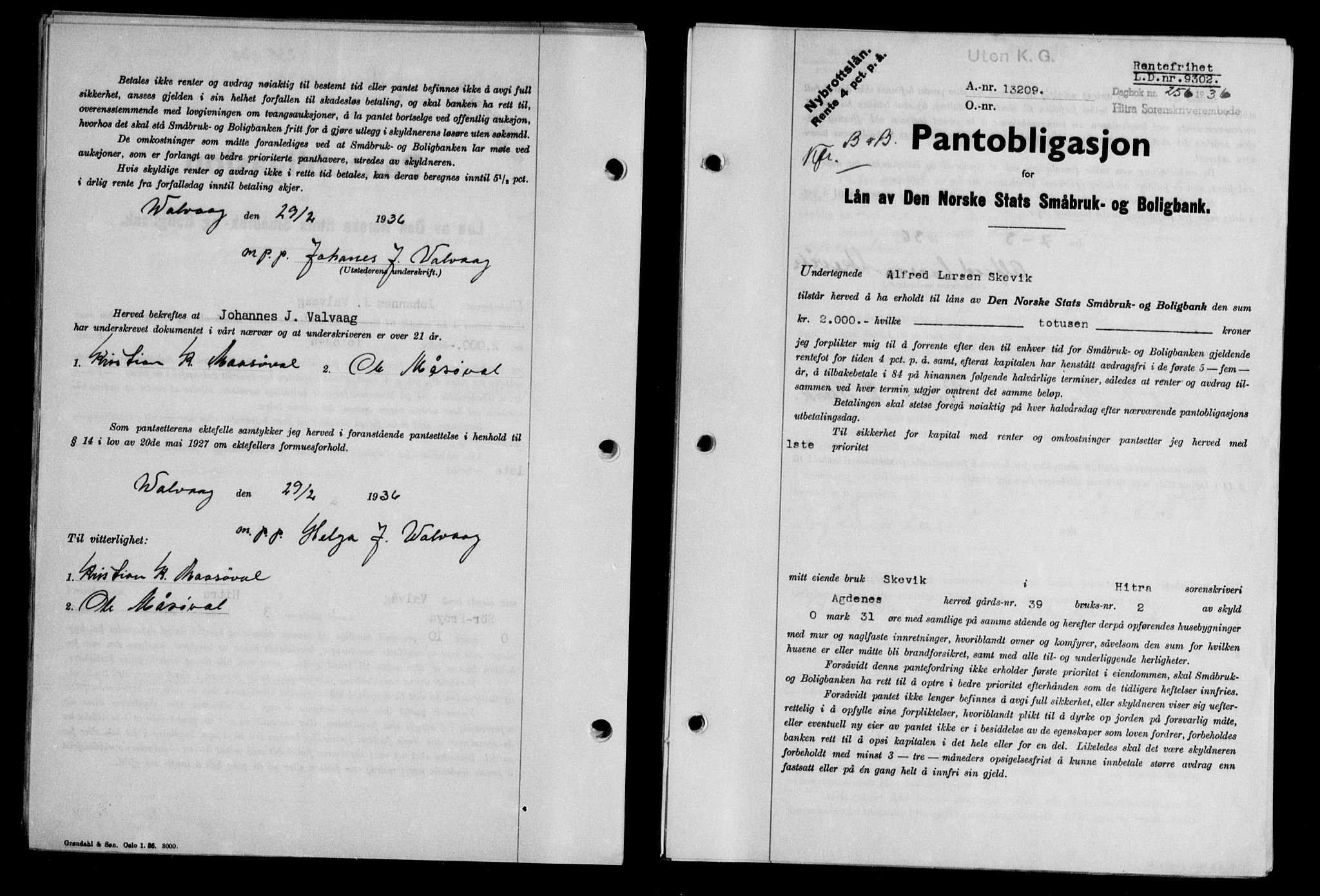 Hitra sorenskriveri, AV/SAT-A-0018/2/2C/2Ca/L0028: Pantebok nr. B-1, 1936-1939, Dagboknr: 256/1936