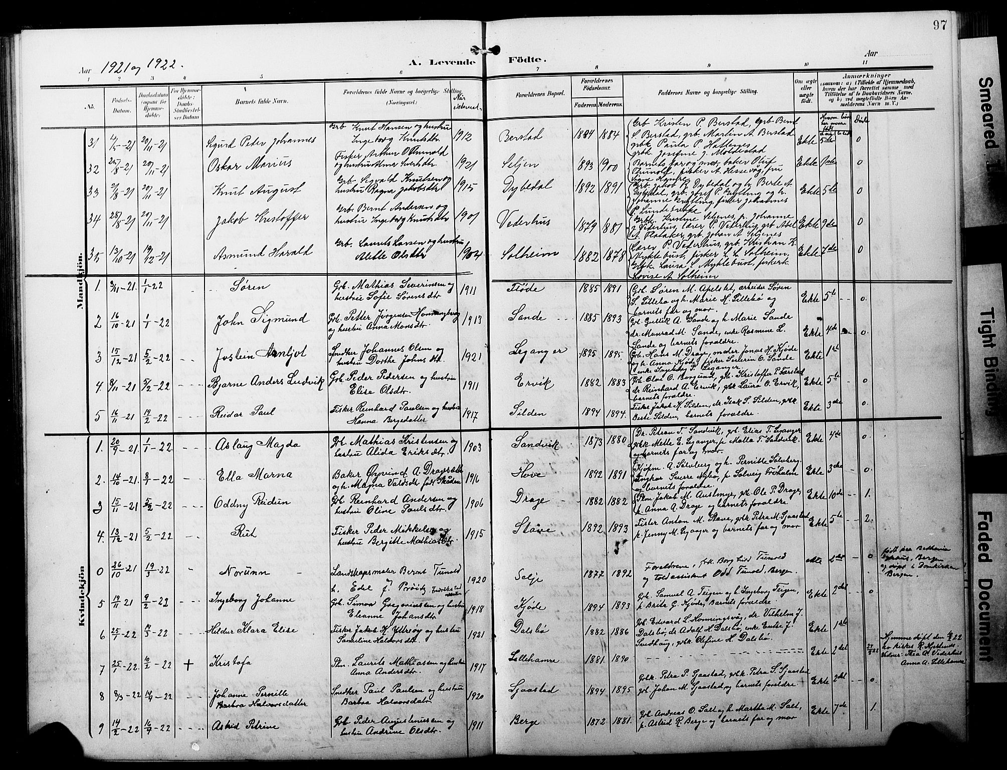 Selje sokneprestembete, AV/SAB-A-99938/H/Ha/Hab/Habb: Klokkerbok nr. B 1, 1905-1923, s. 97