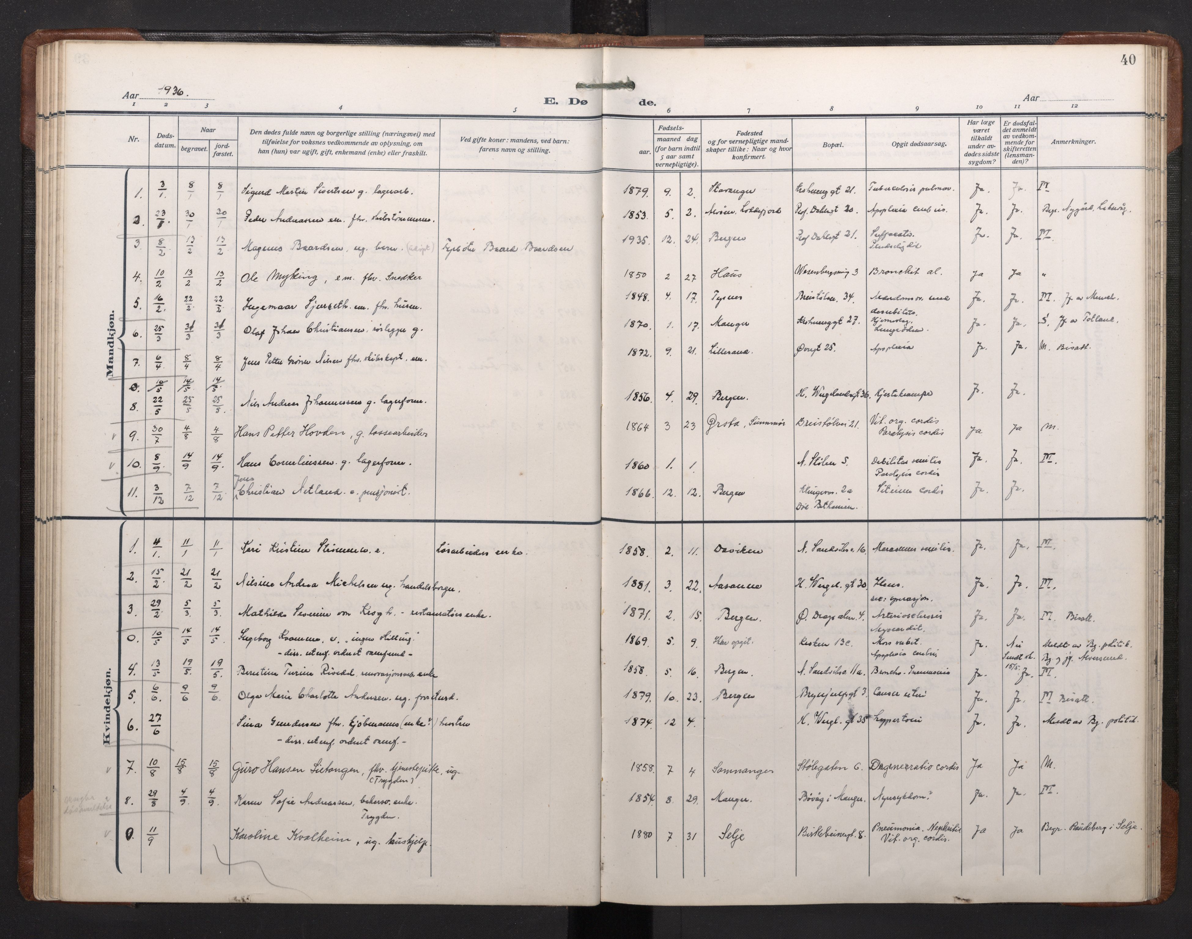 Mariakirken Sokneprestembete, SAB/A-76901/H/Haa/L0020: Ministerialbok nr. E 1, 1918-1956, s. 39b-40a