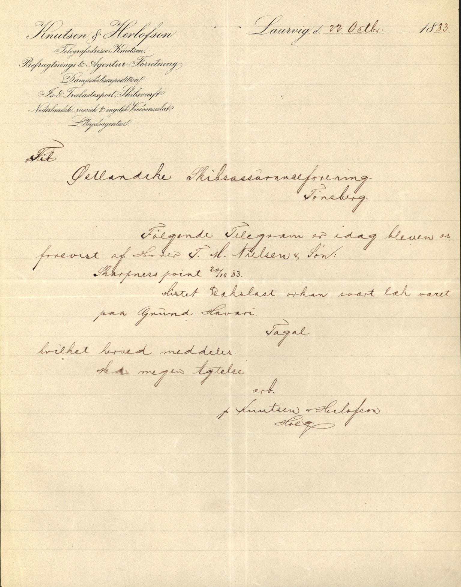 Pa 63 - Østlandske skibsassuranceforening, VEMU/A-1079/G/Ga/L0016/0012: Havaridokumenter / Urania, Tagal, Sir John Lawrence, Benguela, 1883, s. 36