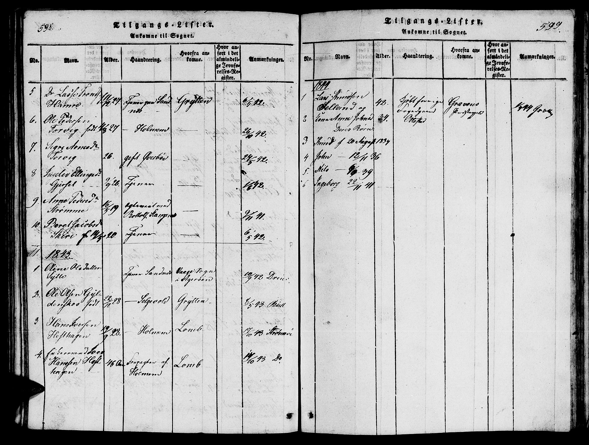 Ministerialprotokoller, klokkerbøker og fødselsregistre - Møre og Romsdal, AV/SAT-A-1454/548/L0613: Klokkerbok nr. 548C01, 1818-1846, s. 598-599