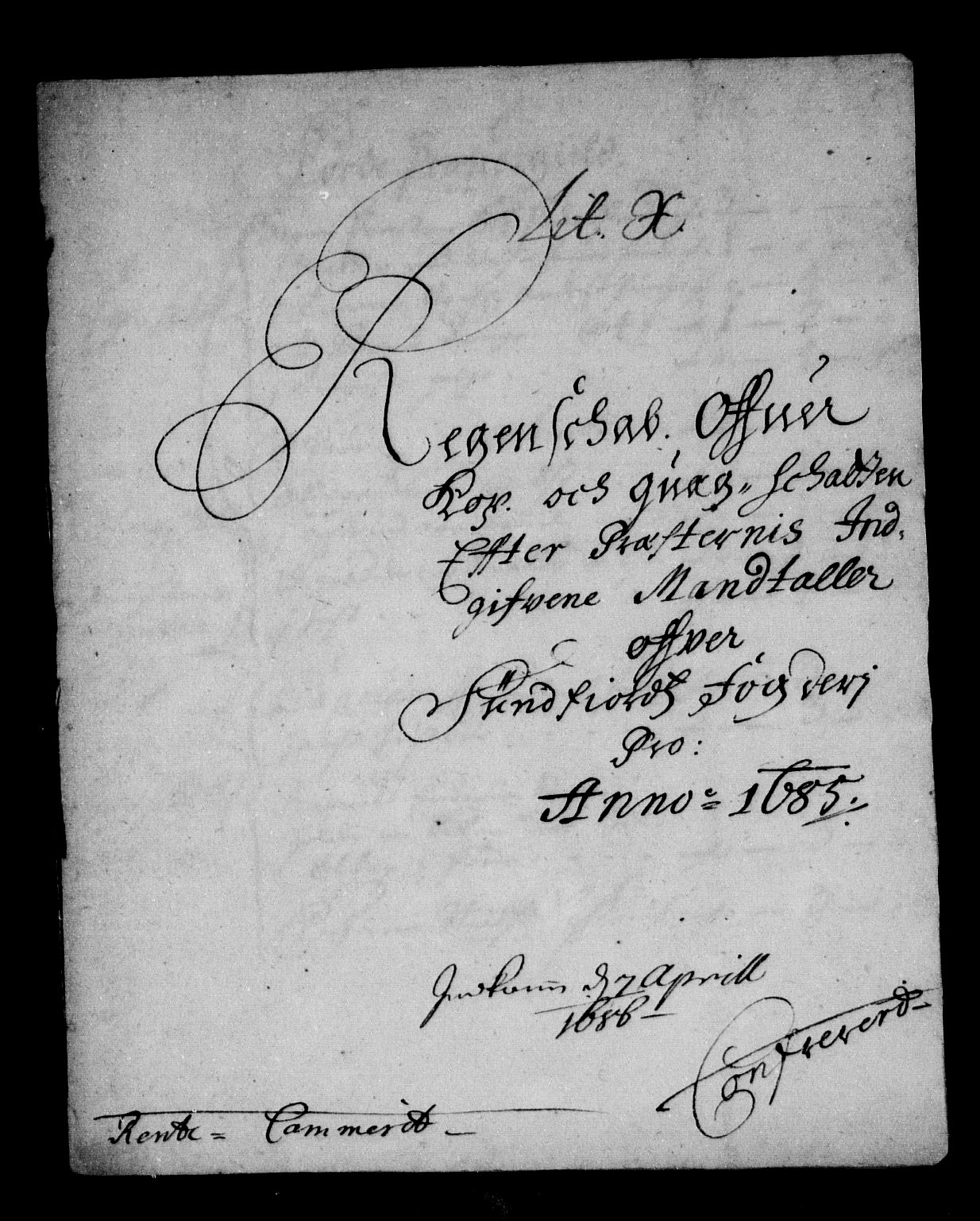 Rentekammeret inntil 1814, Reviderte regnskaper, Stiftamtstueregnskaper, Bergen stiftamt, AV/RA-EA-6043/R/Rc/L0077: Bergen stiftamt, 1685