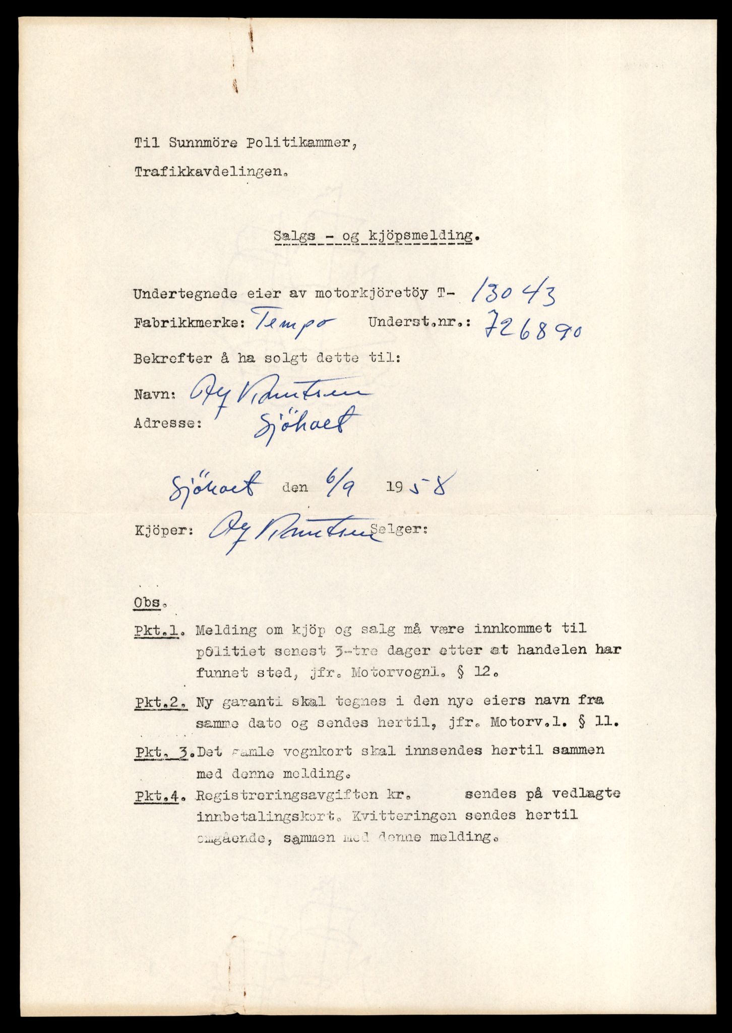 Møre og Romsdal vegkontor - Ålesund trafikkstasjon, AV/SAT-A-4099/F/Fe/L0037: Registreringskort for kjøretøy T 13031 - T 13179, 1927-1998, s. 287