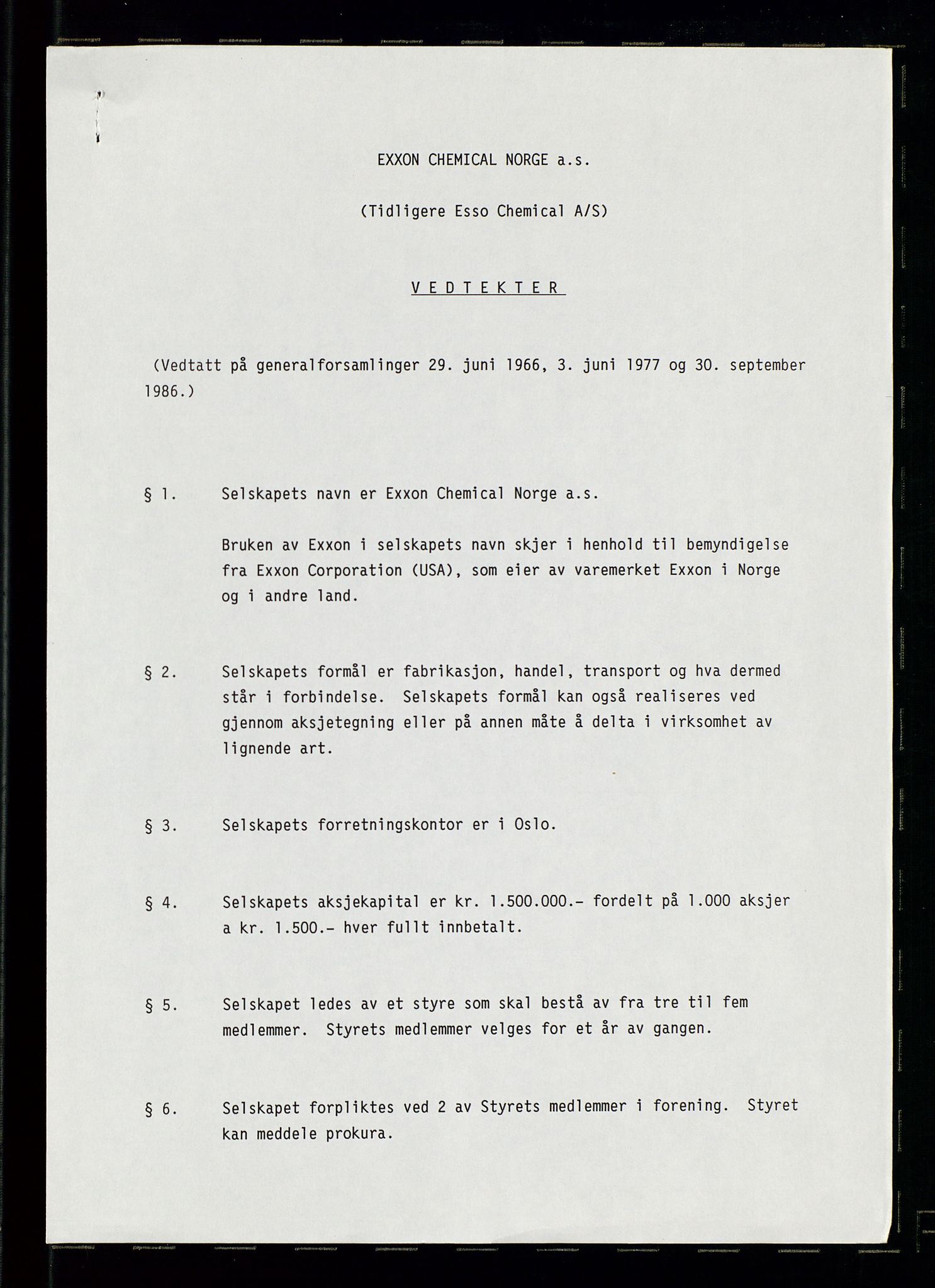 PA 1538 - Exxon Chemical Norge A/S, SAST/A-101958/A/Aa/L0001/0002: Generalforsamlinger og styreprotokoller / Protokoll for generalforsamlinger, 1966-1996