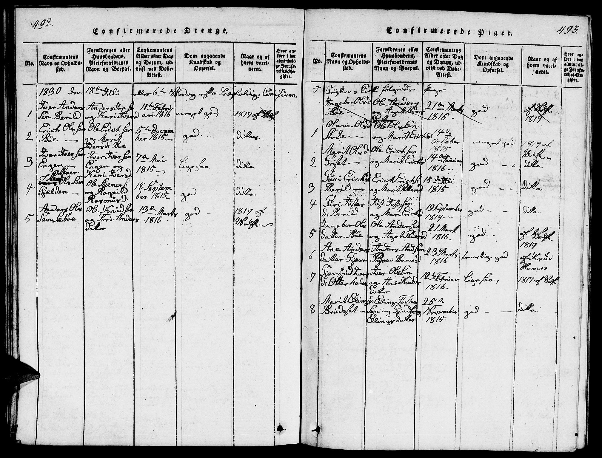 Ministerialprotokoller, klokkerbøker og fødselsregistre - Møre og Romsdal, SAT/A-1454/543/L0563: Klokkerbok nr. 543C01, 1818-1836, s. 492-493