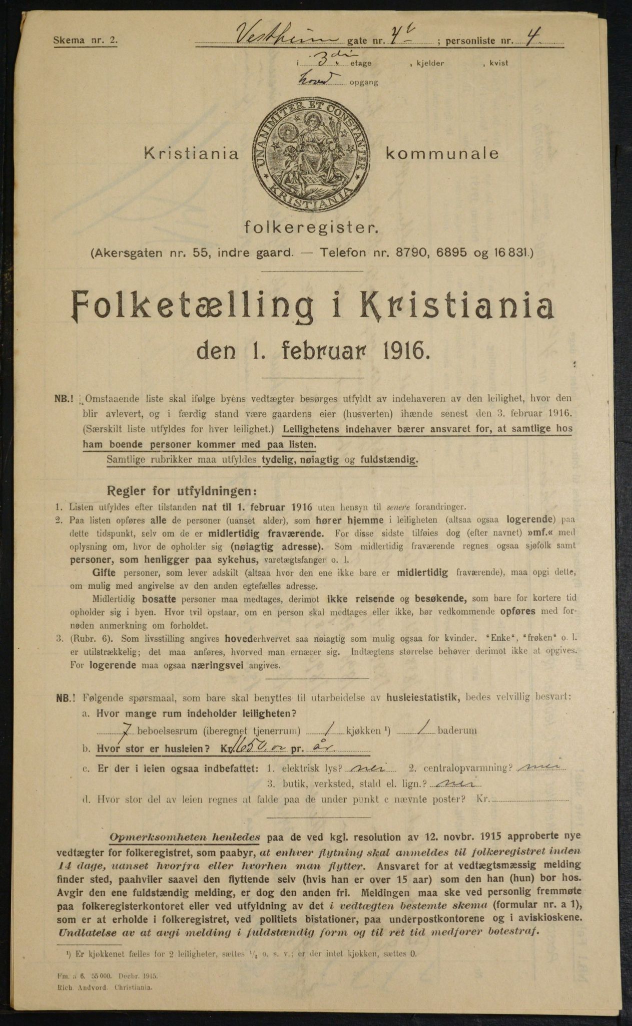 OBA, Kommunal folketelling 1.2.1916 for Kristiania, 1916, s. 126200