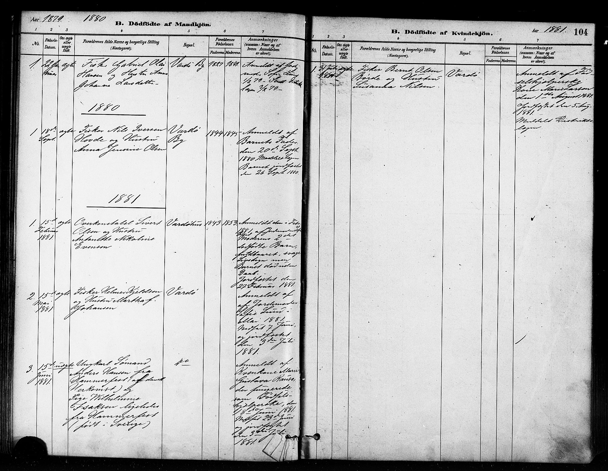 Vardø sokneprestkontor, AV/SATØ-S-1332/H/Ha/L0006kirke: Ministerialbok nr. 6, 1879-1886, s. 104