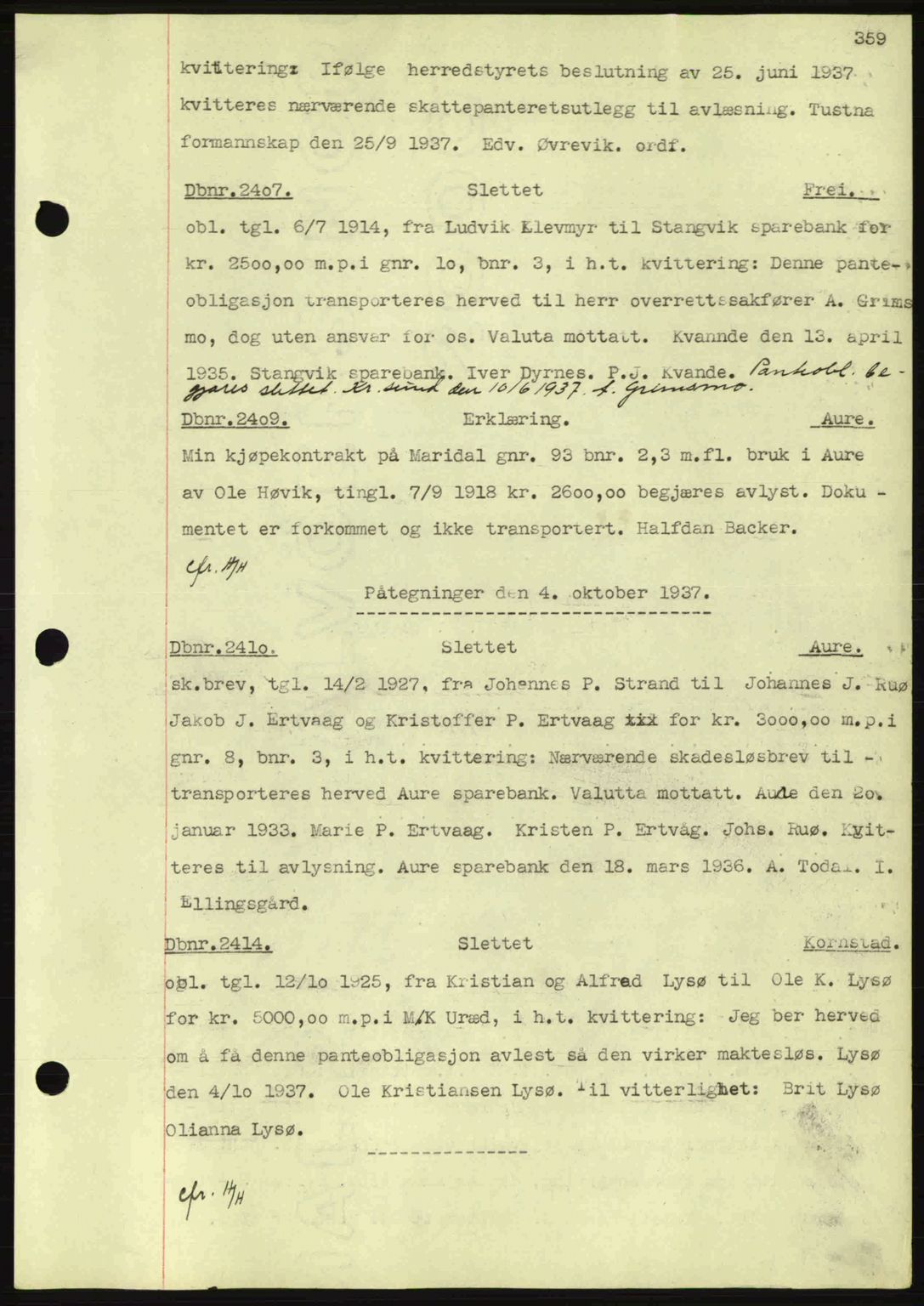Nordmøre sorenskriveri, SAT/A-4132/1/2/2Ca: Pantebok nr. C80, 1936-1939, Dagboknr: 2407/1937