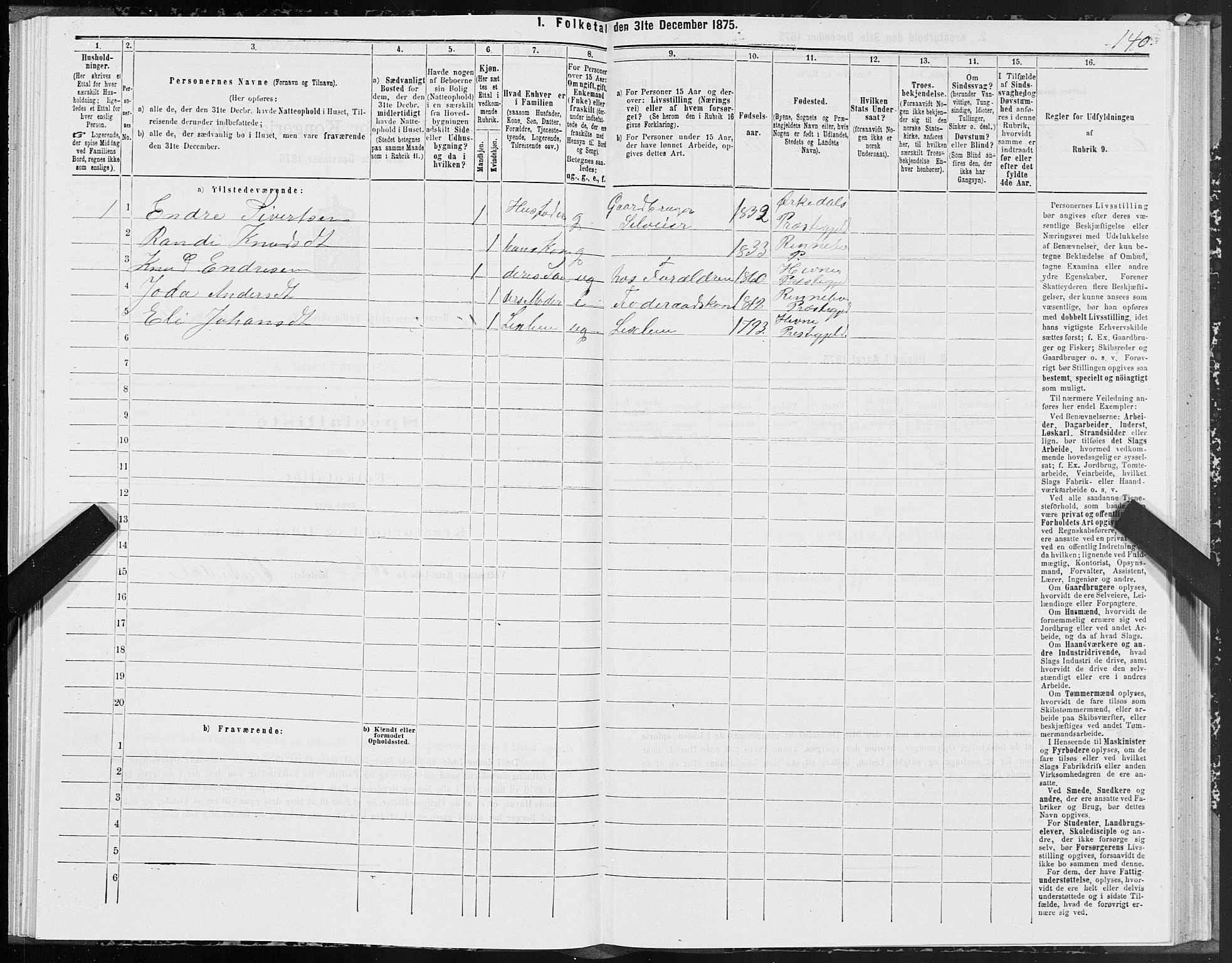 SAT, Folketelling 1875 for 1612P Hemne prestegjeld, 1875, s. 2140