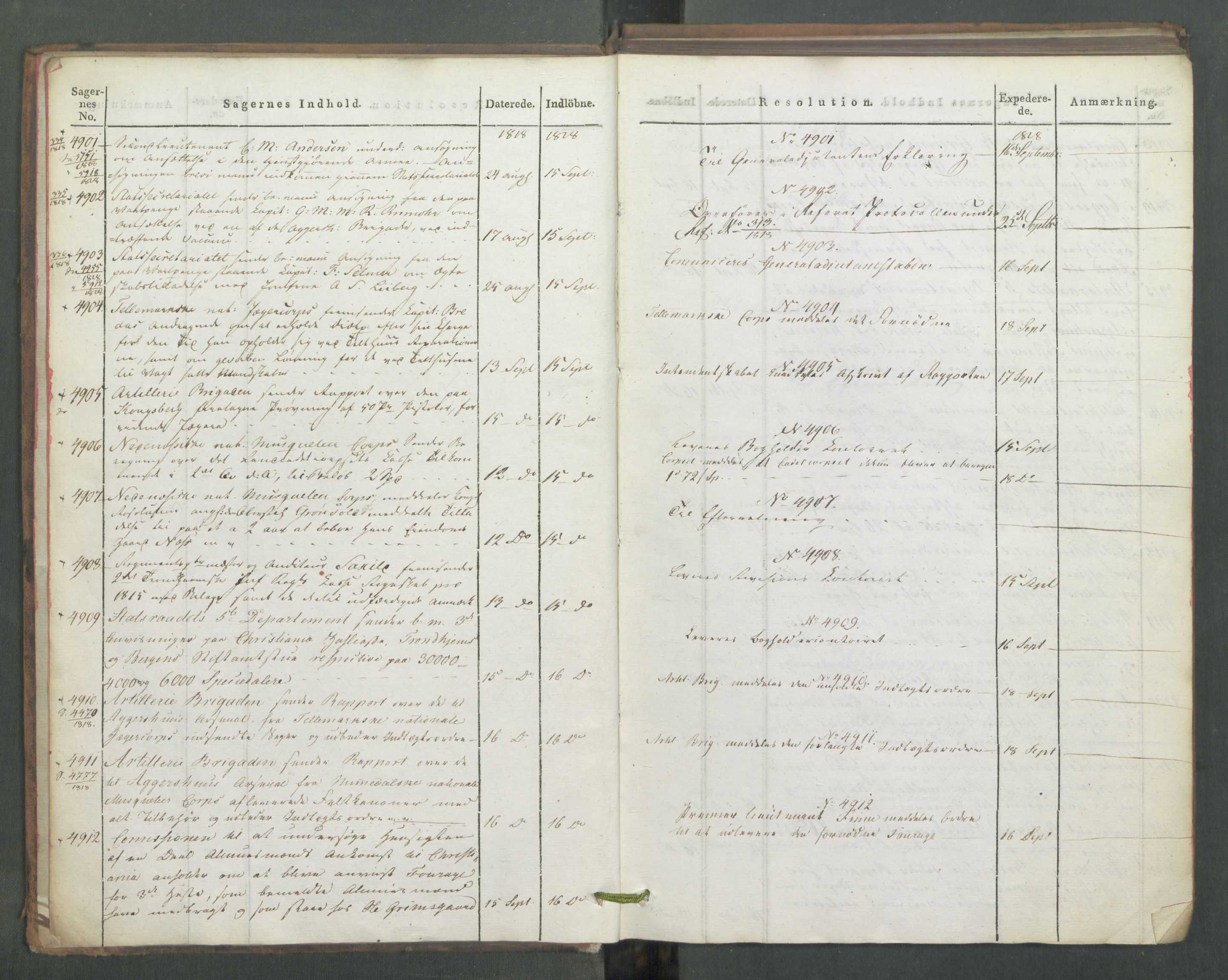 Armédepartementet, RA/RAFA-3493/C/Ca/L0016: 6. Departements Journal, 1818