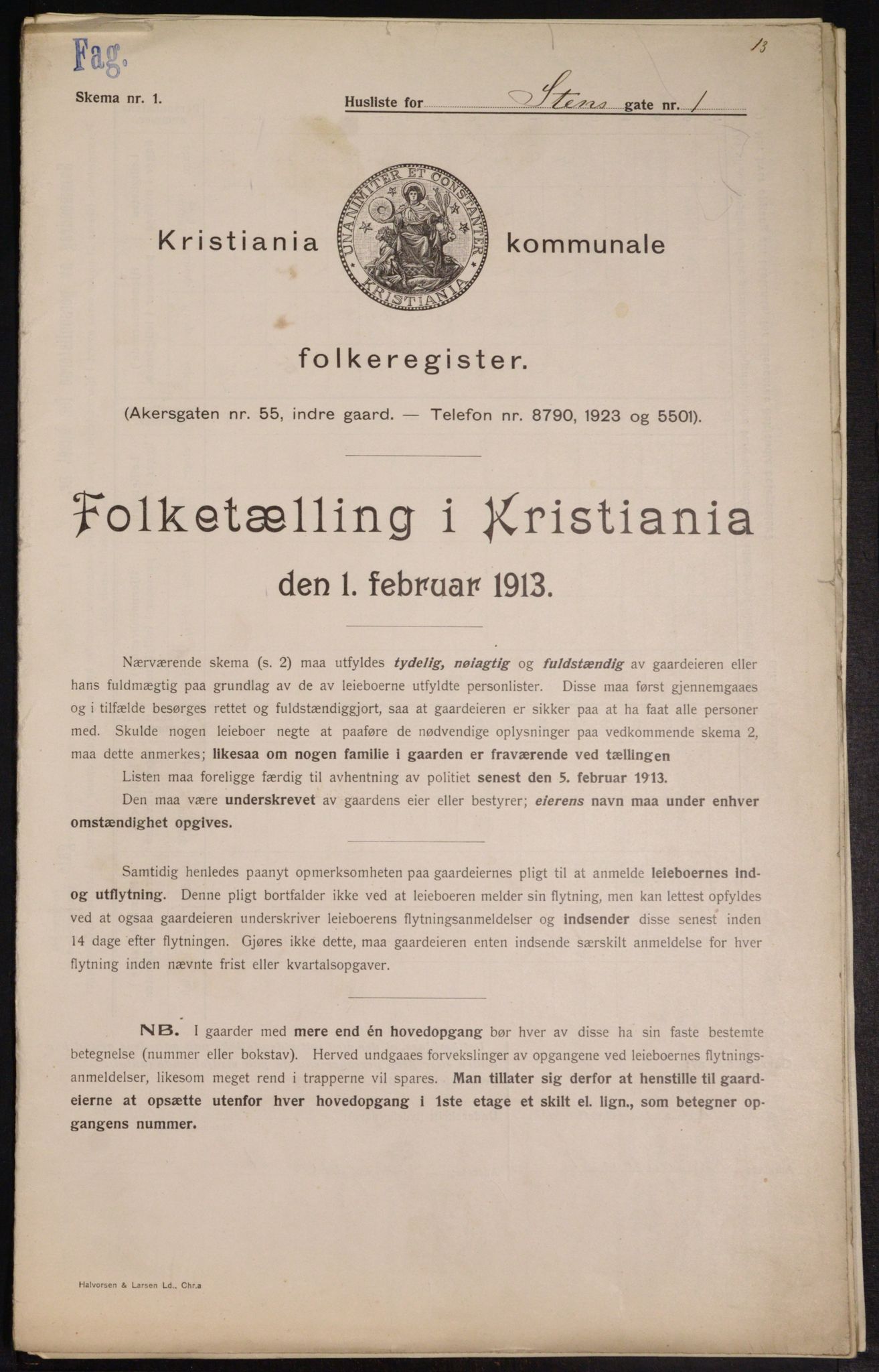 OBA, Kommunal folketelling 1.2.1913 for Kristiania, 1913, s. 101835