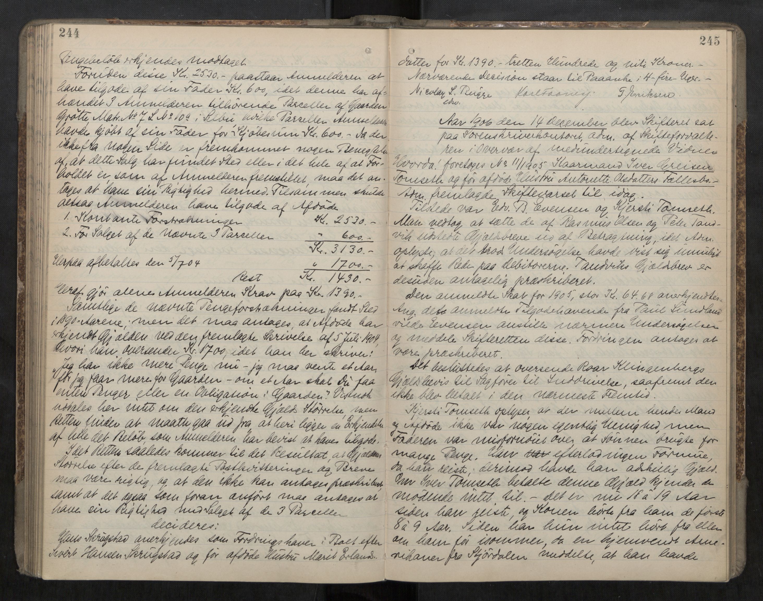 Strinda og Selbu sorenskriveri, AV/SAT-A-0015/3/3B/L0009: Skifteforhandlingsprot. 9 9, 1904-1908, s. 244-245