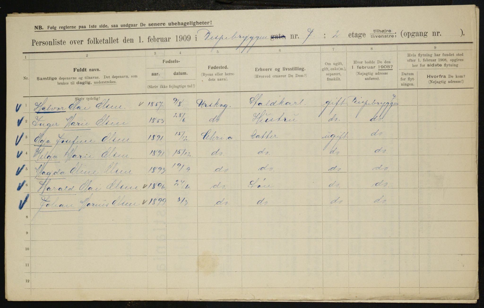 OBA, Kommunal folketelling 1.2.1909 for Kristiania kjøpstad, 1909, s. 4791