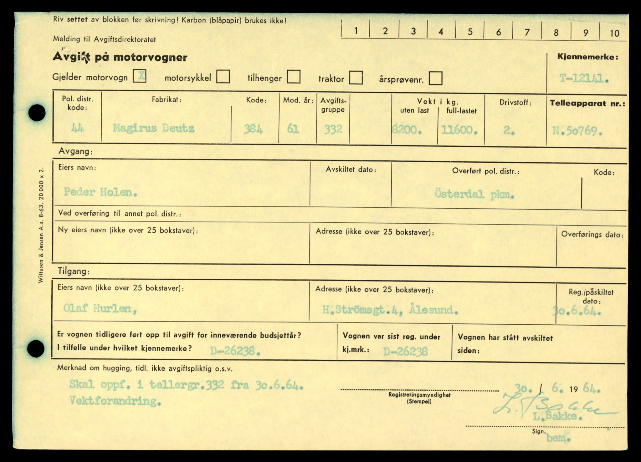 Møre og Romsdal vegkontor - Ålesund trafikkstasjon, AV/SAT-A-4099/F/Fe/L0032: Registreringskort for kjøretøy T 11997 - T 12149, 1927-1998, s. 3649