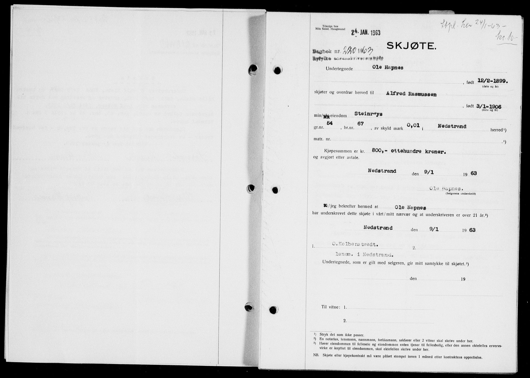Ryfylke tingrett, SAST/A-100055/001/II/IIB: Pantebok nr. 143-152, 1962-1964, Dagboknr: 220/1963