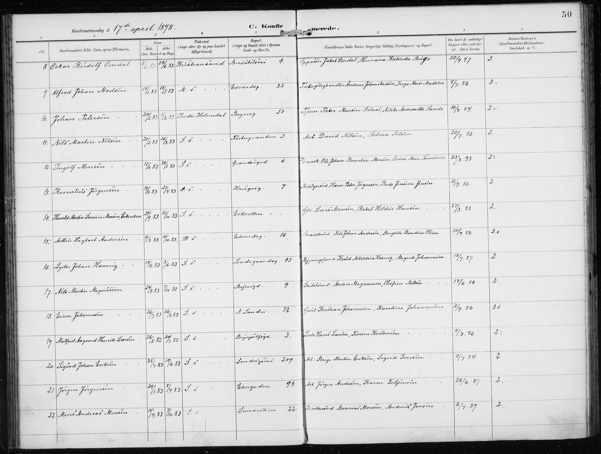 Sandviken Sokneprestembete, AV/SAB-A-77601/H/Ha/L0010: Ministerialbok nr. C 1, 1895-1905, s. 50