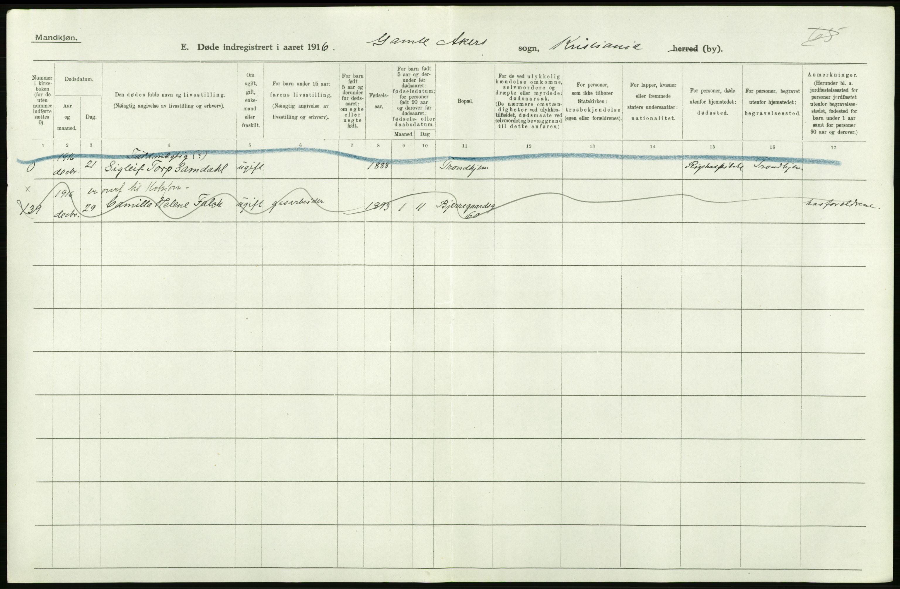 Statistisk sentralbyrå, Sosiodemografiske emner, Befolkning, AV/RA-S-2228/D/Df/Dfb/Dfbf/L0010: Kristiania: Døde, dødfødte., 1916, s. 302