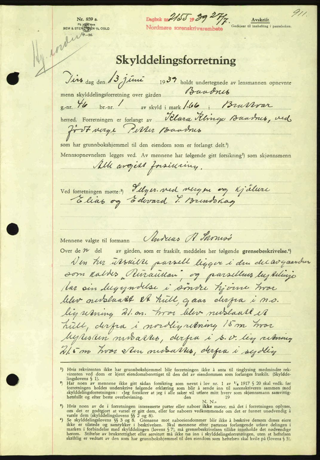 Nordmøre sorenskriveri, SAT/A-4132/1/2/2Ca: Pantebok nr. A86, 1939-1939, Dagboknr: 2155/1939