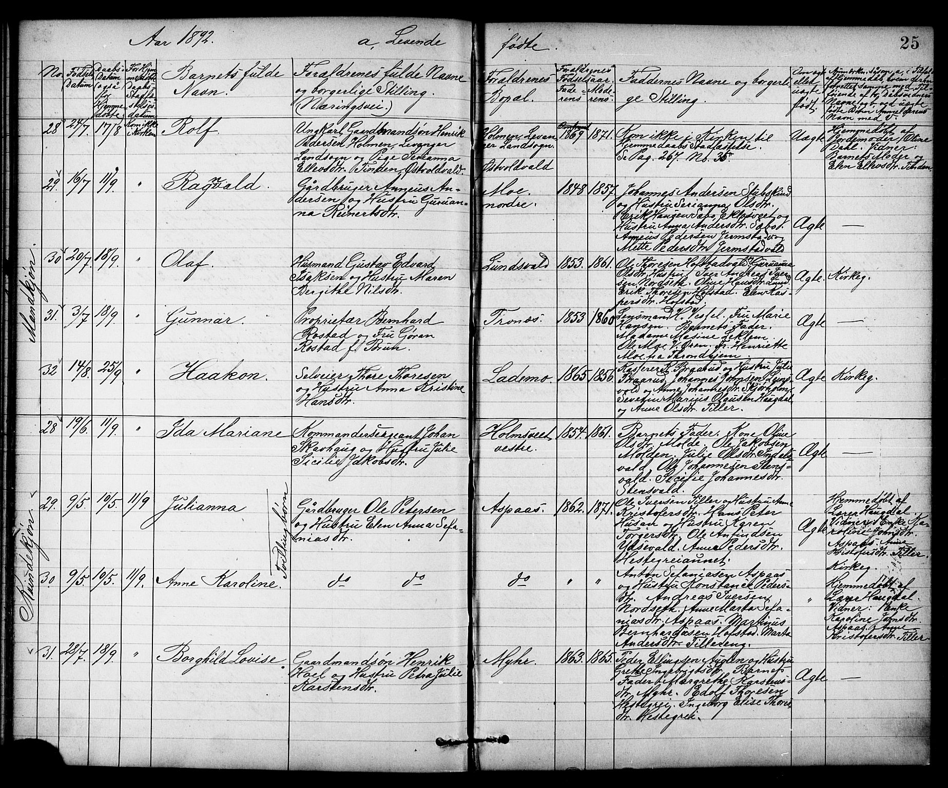 Ministerialprotokoller, klokkerbøker og fødselsregistre - Nord-Trøndelag, AV/SAT-A-1458/723/L0257: Klokkerbok nr. 723C05, 1890-1907, s. 25