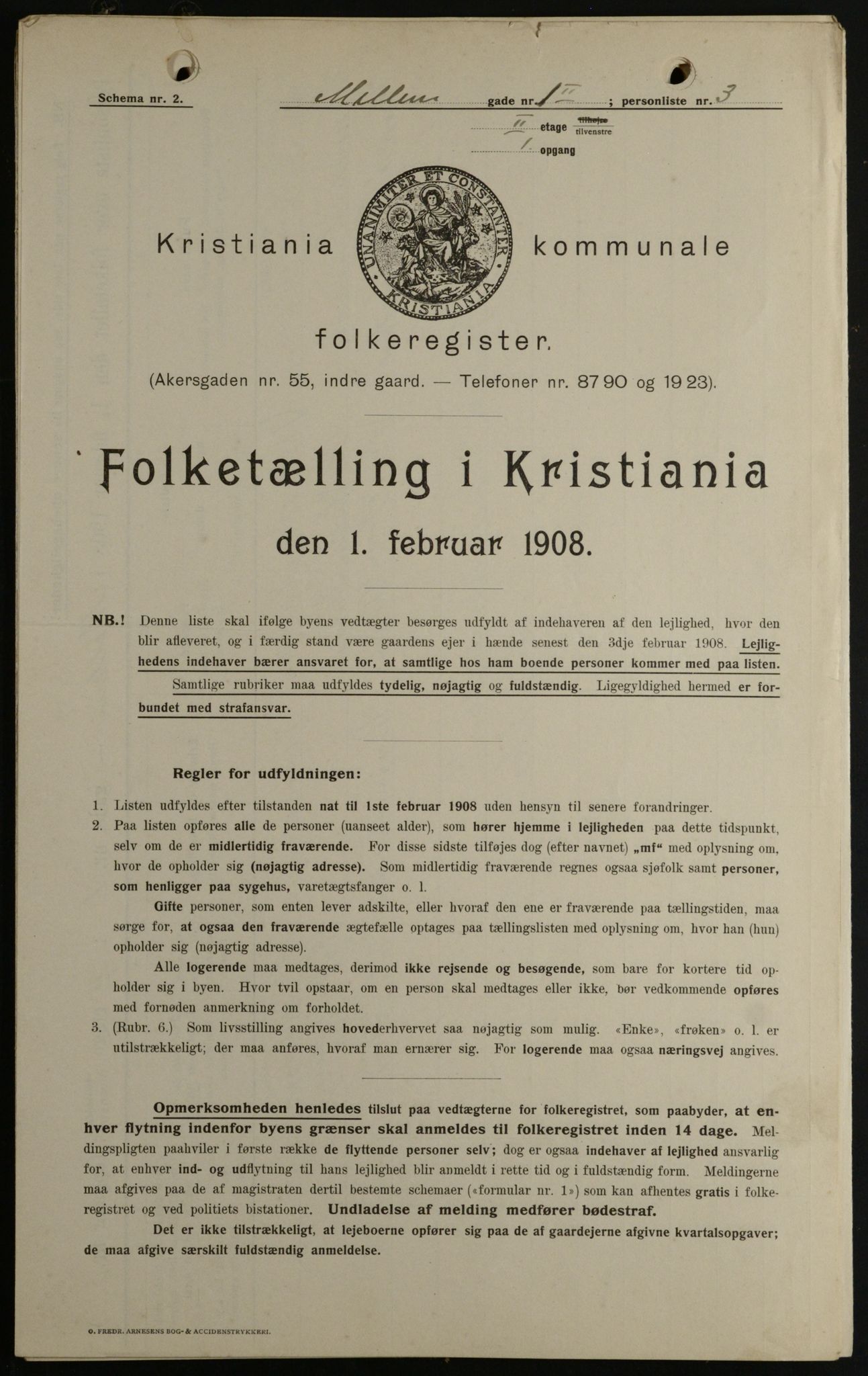 OBA, Kommunal folketelling 1.2.1908 for Kristiania kjøpstad, 1908, s. 58292