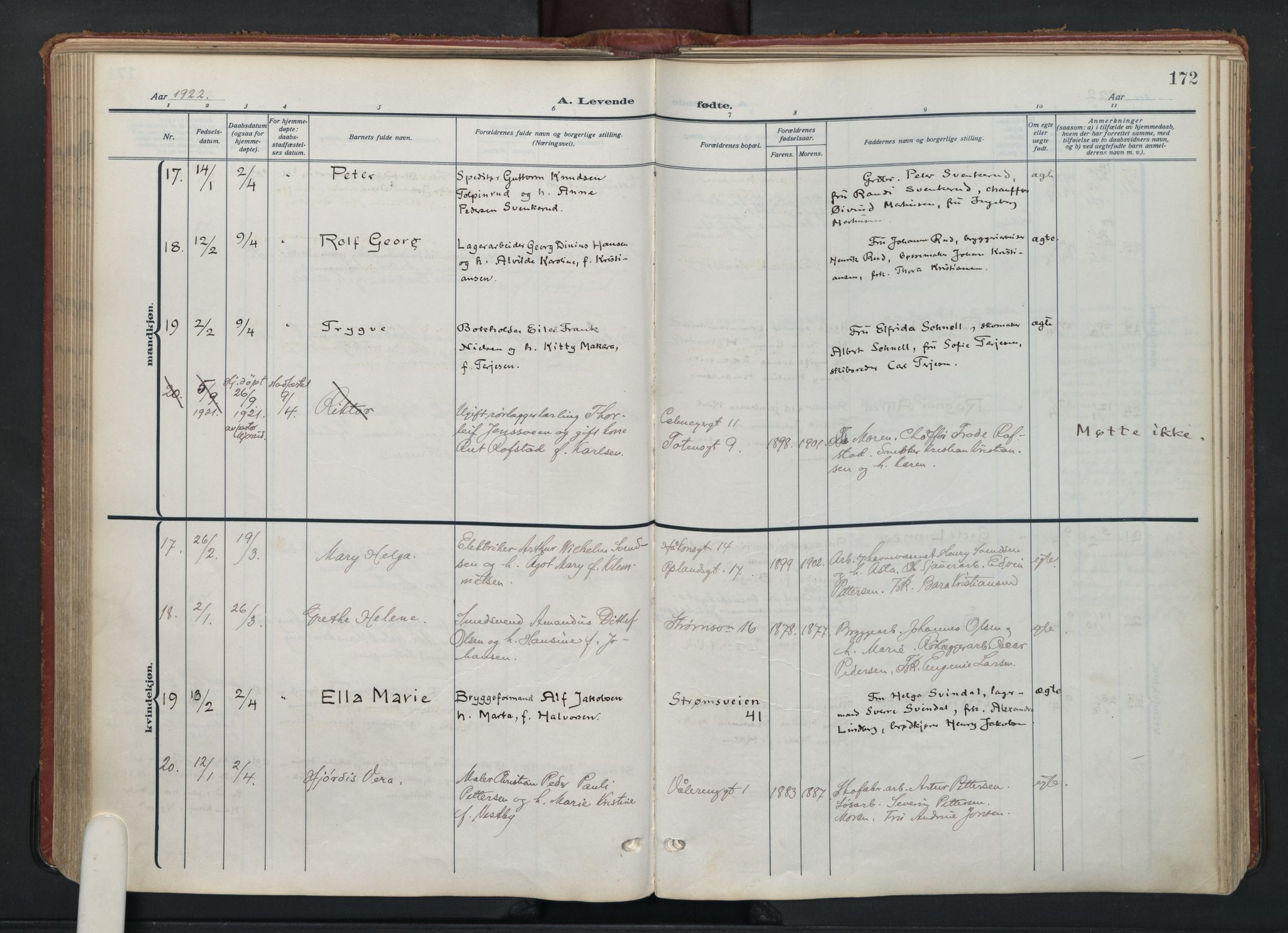 Vålerengen prestekontor Kirkebøker, AV/SAO-A-10878/F/Fa/L0004: Ministerialbok nr. 4, 1915-1929, s. 172