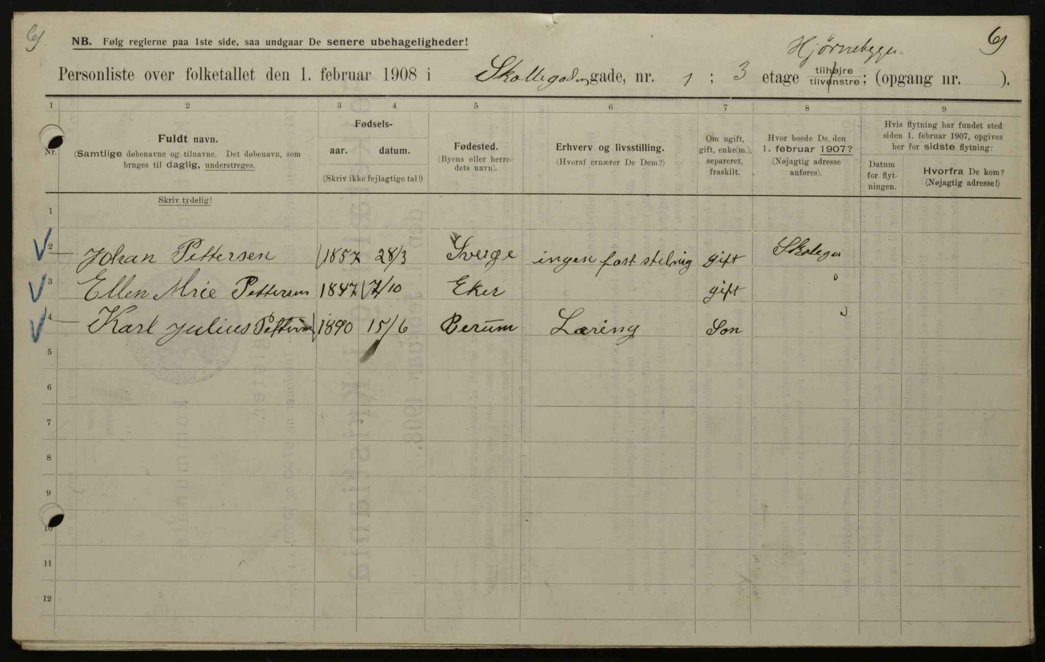 OBA, Kommunal folketelling 1.2.1908 for Kristiania kjøpstad, 1908, s. 86564