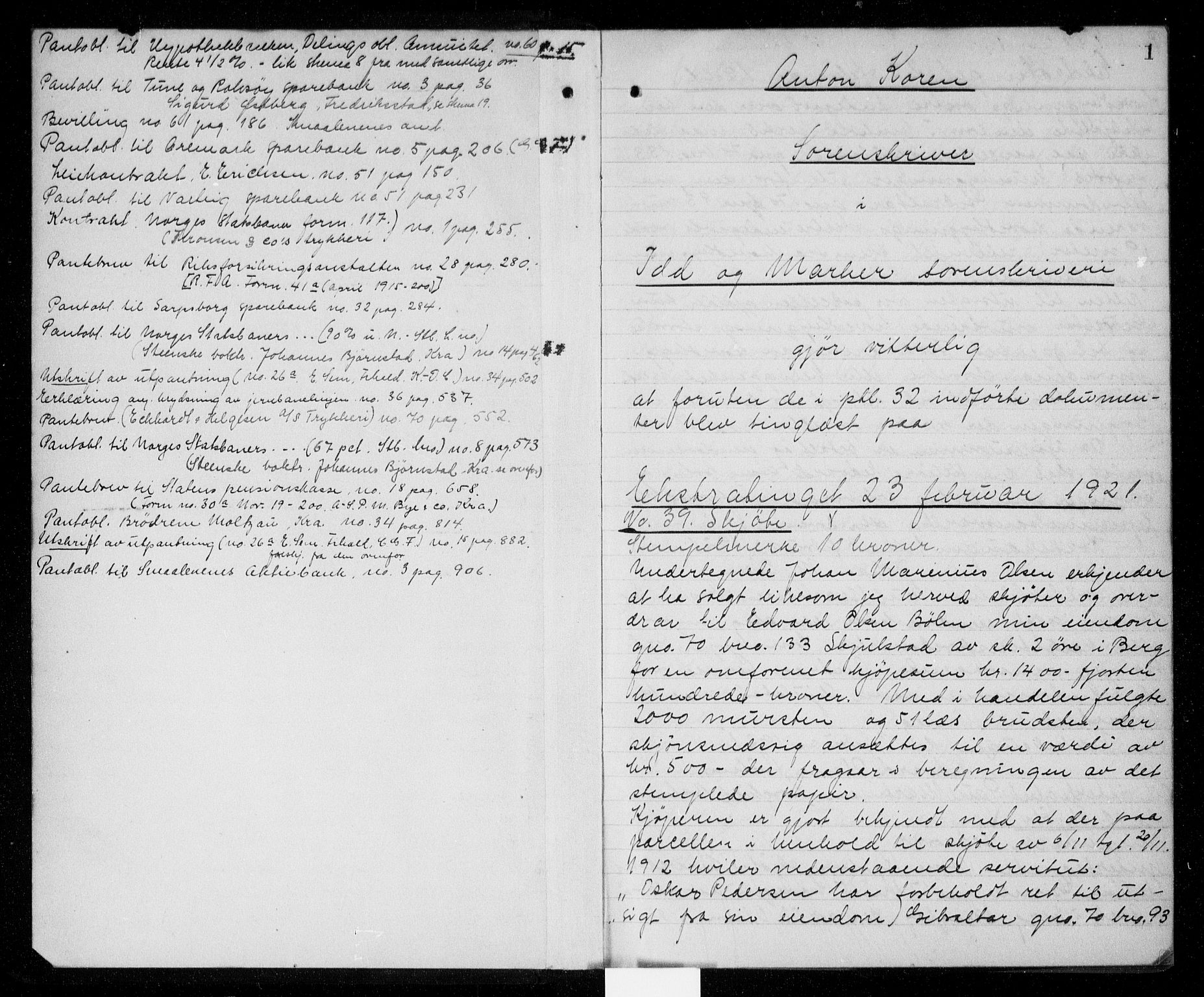 Idd og Marker sorenskriveri, AV/SAO-A-10283/G/Gb/Gba/L0033: Pantebok nr. 33, 1921-1922, s. 0-1