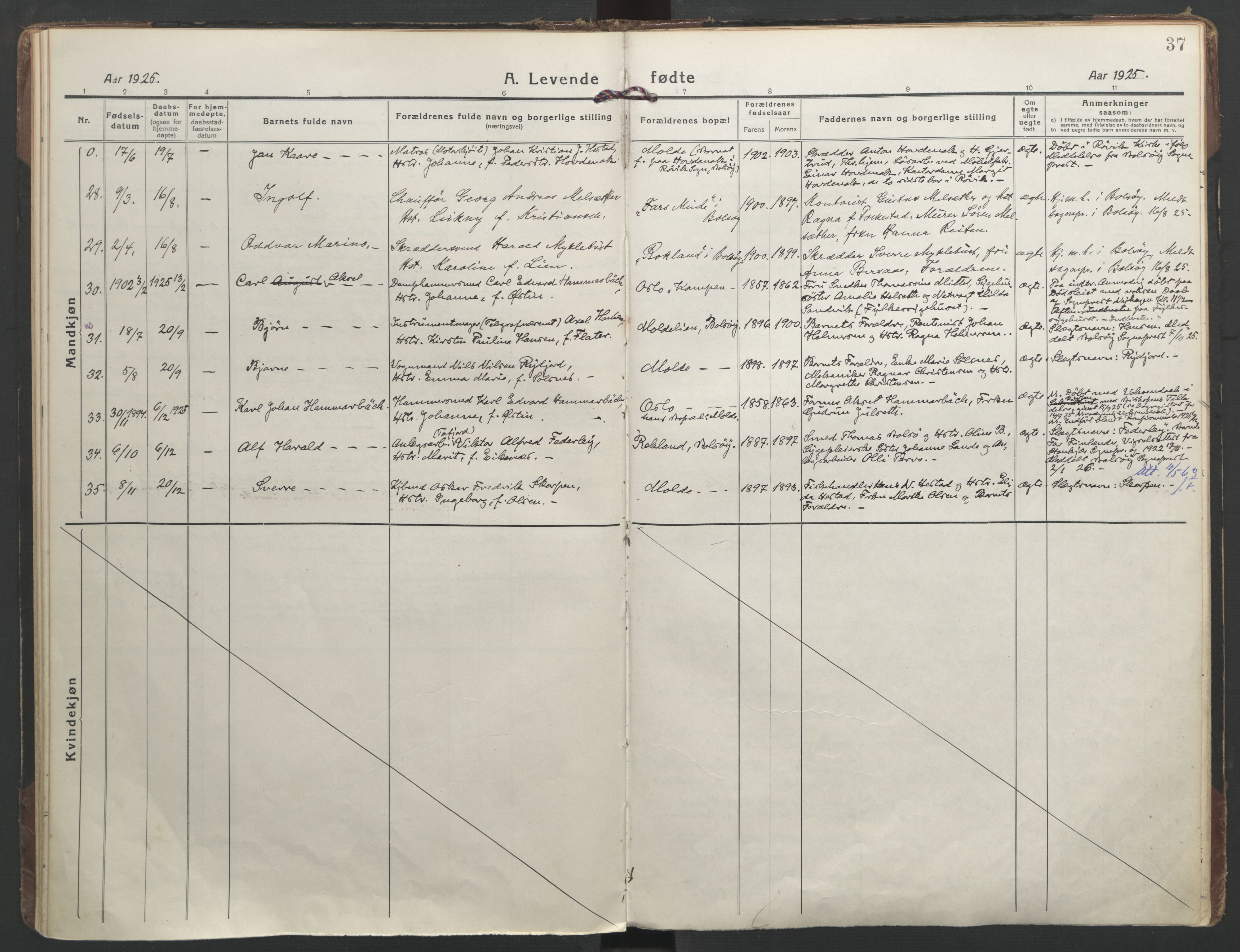 Ministerialprotokoller, klokkerbøker og fødselsregistre - Møre og Romsdal, AV/SAT-A-1454/558/L0696: Ministerialbok nr. 558A10, 1917-1929, s. 37